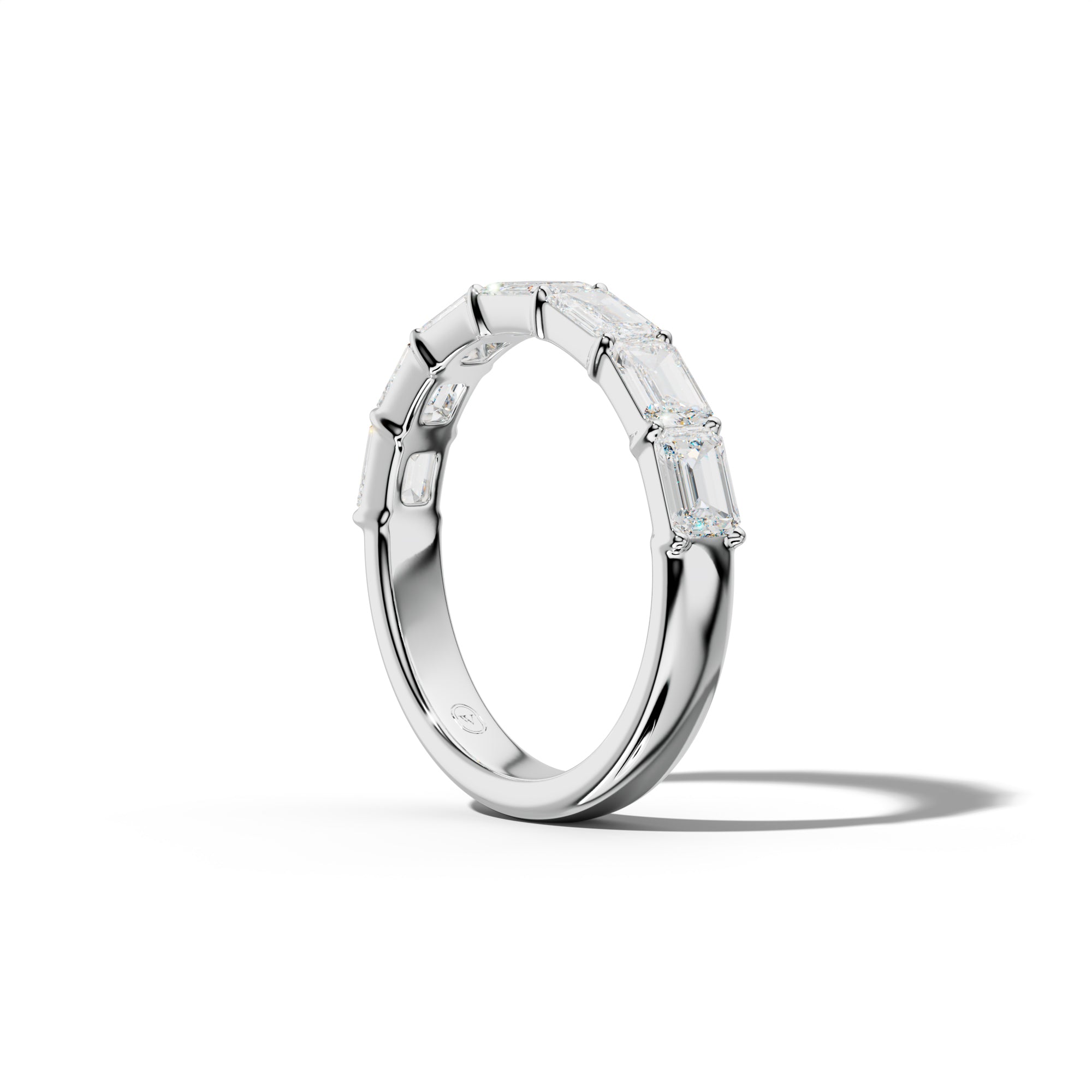 2.0 Carat East West Emerald Cut Diamond Half Anniversary Band Shared Prong  Low-Set Design