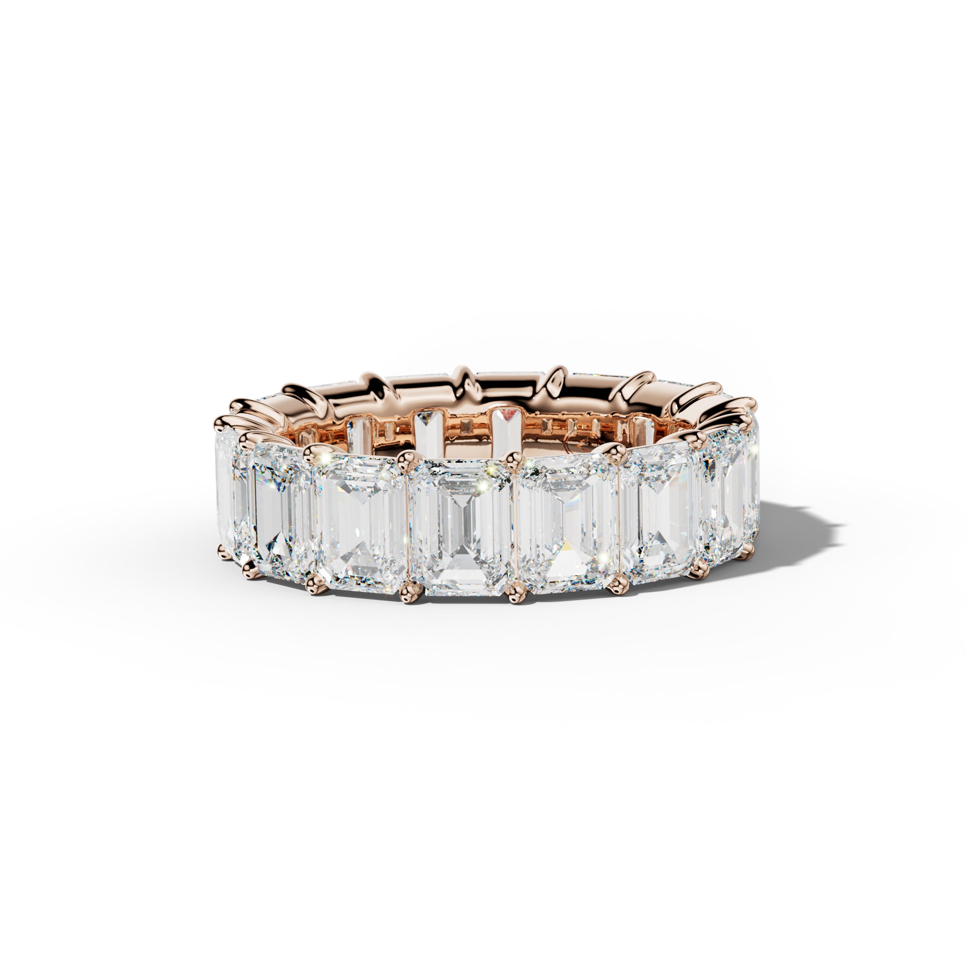 9.0 Carat Emerald Cut Diamond Eternity Band Shared Prong  Low-Set Design