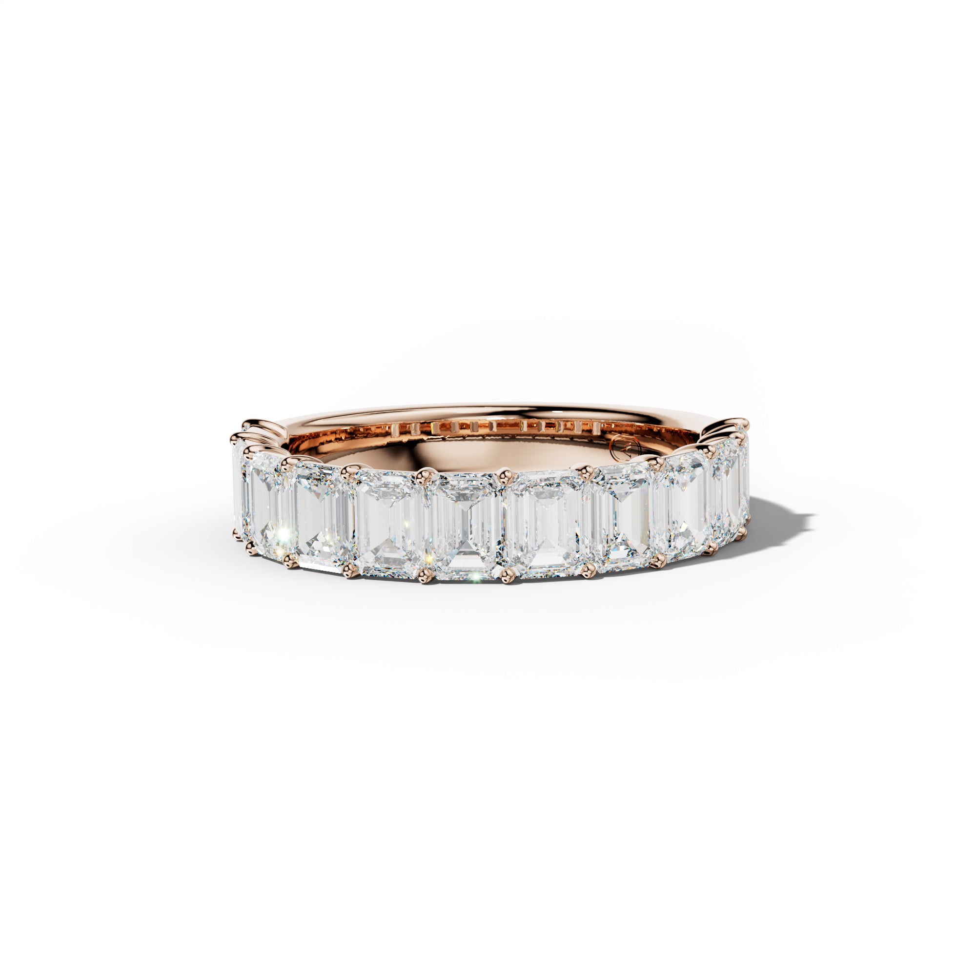 3.0 Carat Emerald Cut Diamond Half Anniversary Band Shared Prong  Low-Set Design