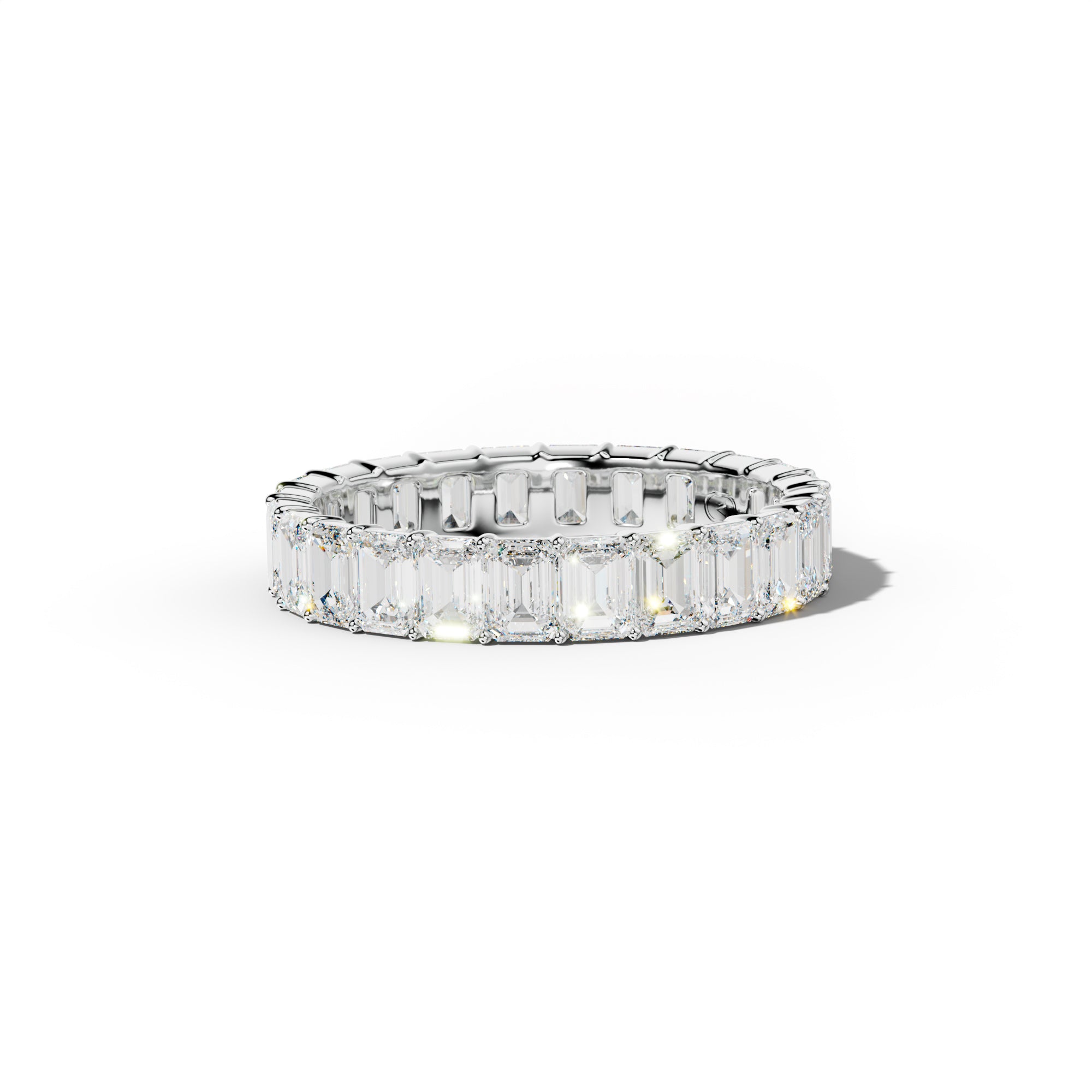4.0 Carat Emerald Cut Diamond Eternity Band Shared Prong  Low-Set Design