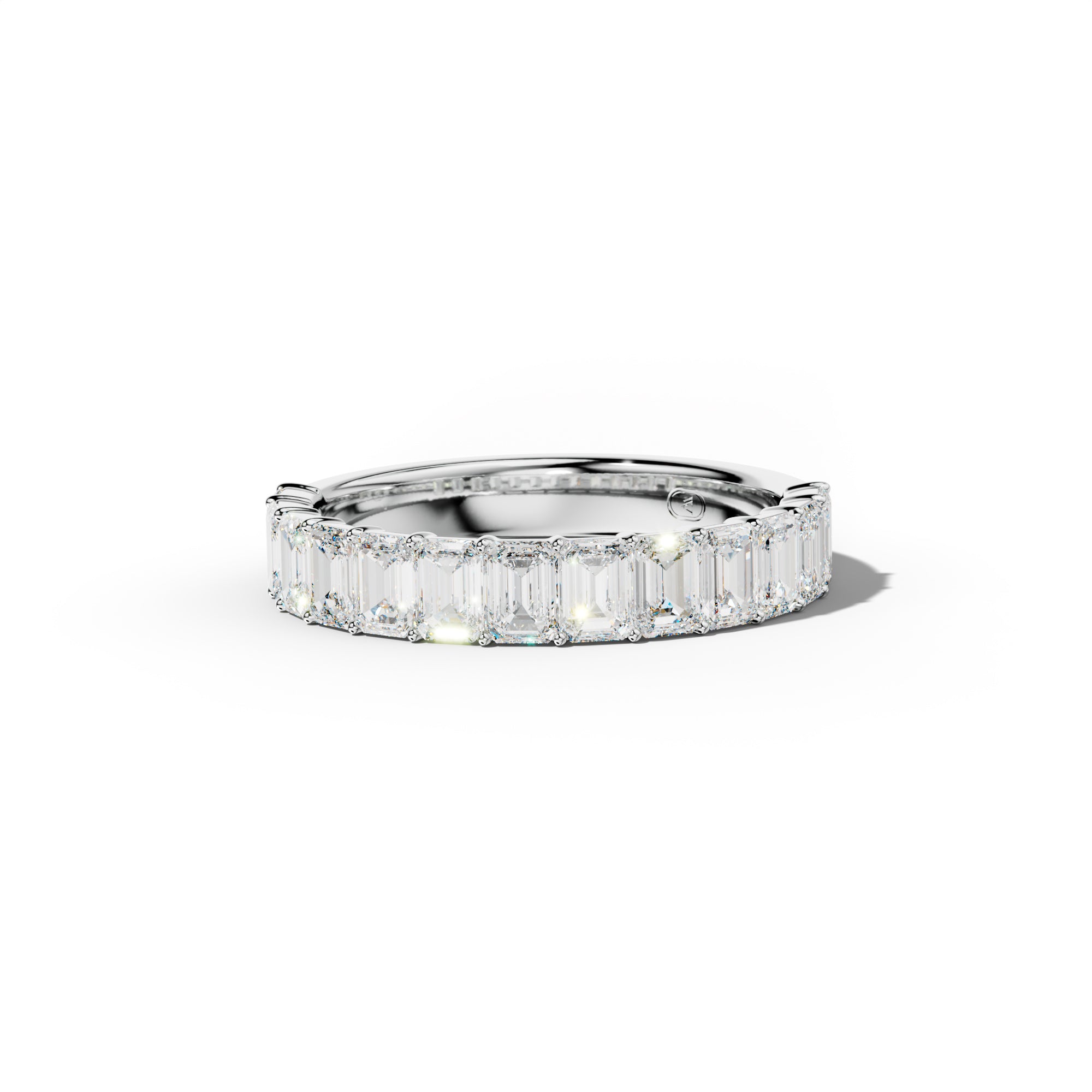 2.0 Carat Emerald Cut Diamond Half Anniversary Band Shared Prong  Low-Set Design