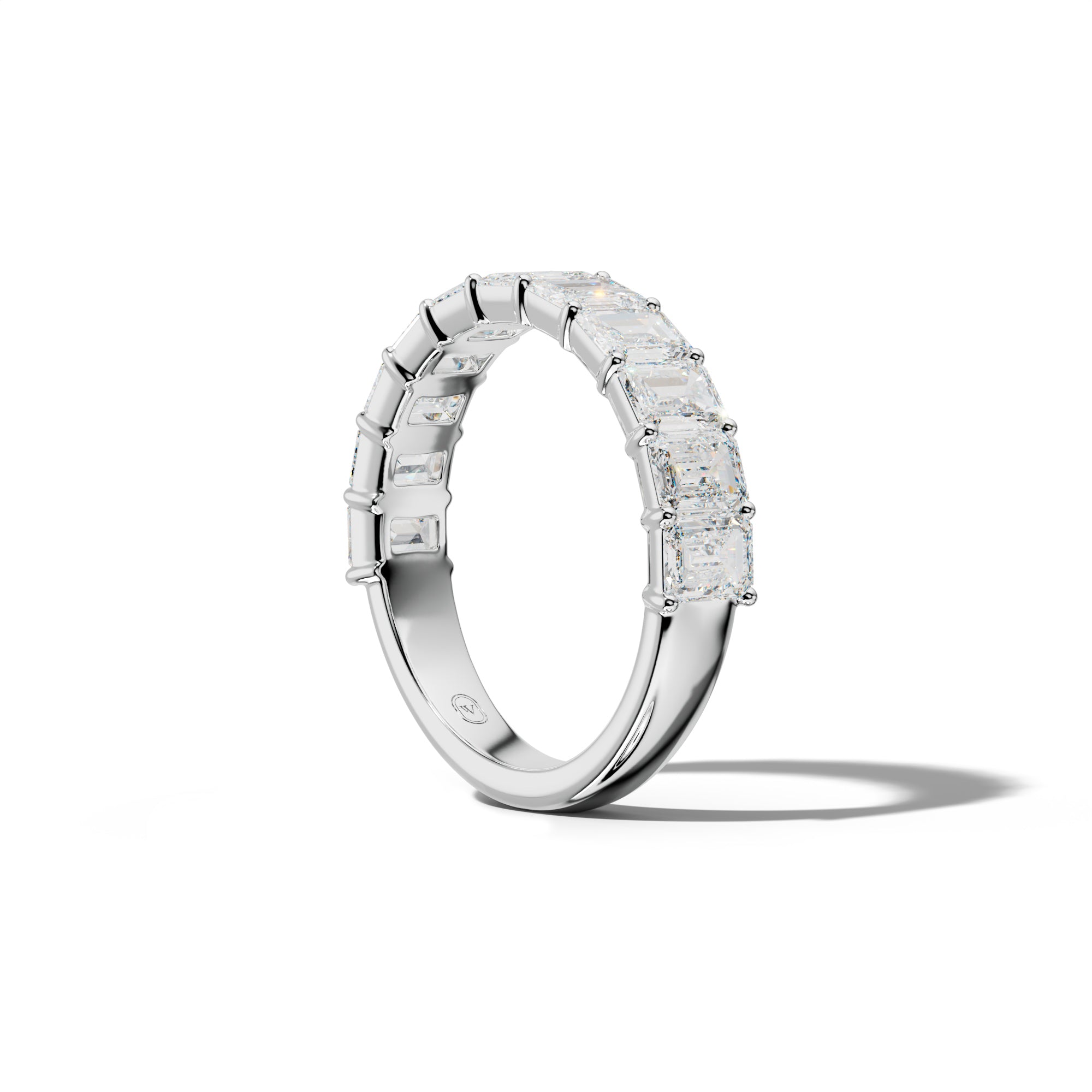 2.0 Carat Emerald Cut Diamond Half Anniversary Band Shared Prong  Low-Set Design