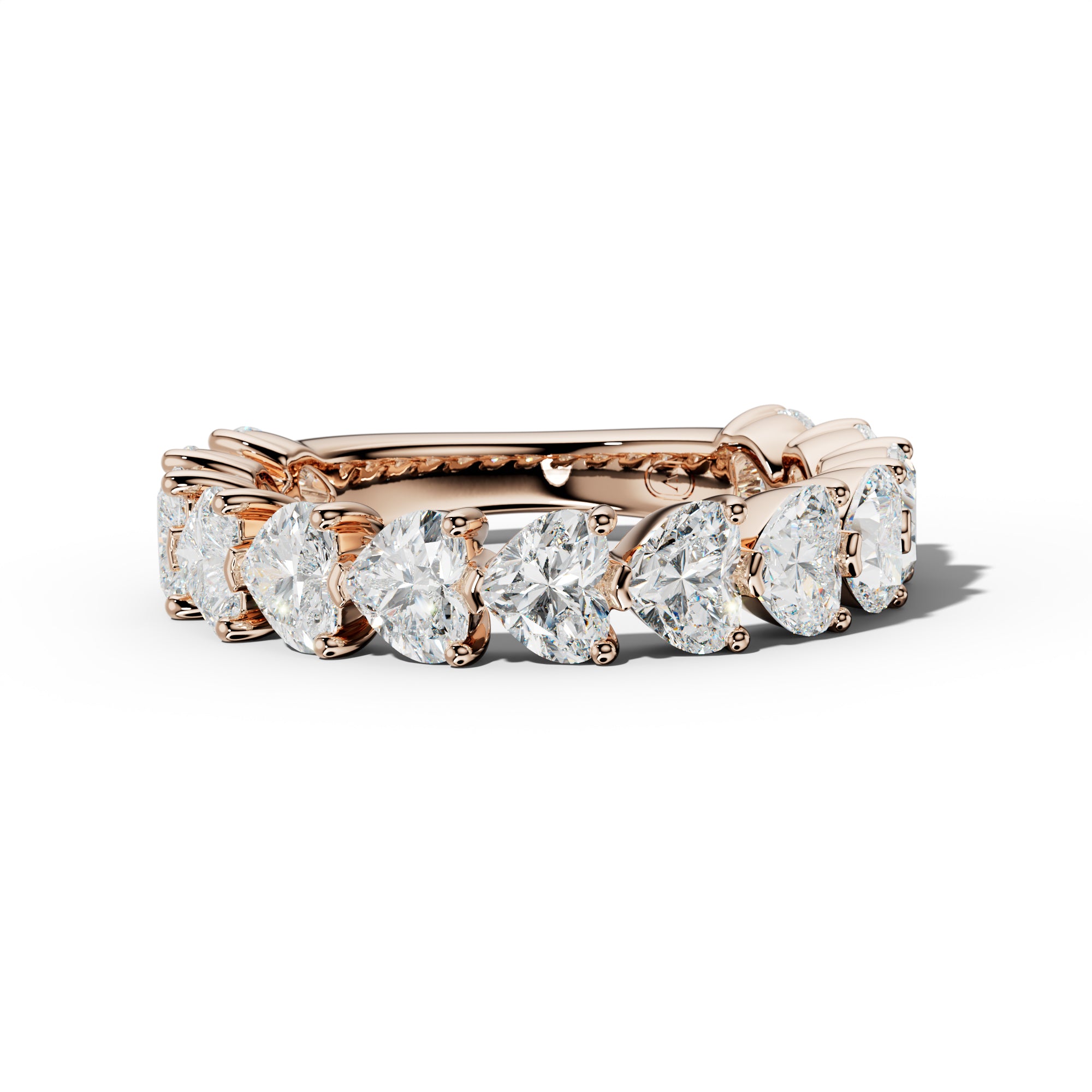 4.0 Carat East West Heart Diamond 3/4 Anniversary Band Shared Prong  Low-Set Design