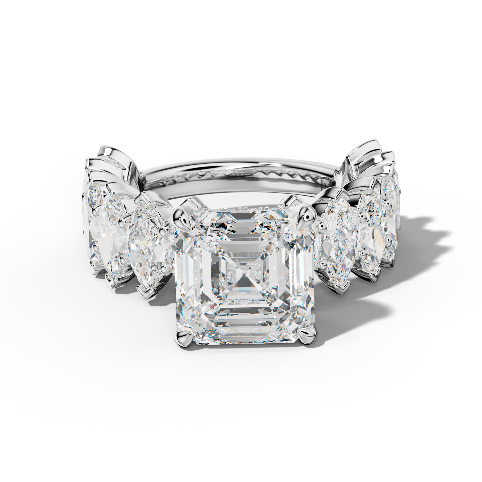 Rayna Asscher Diamond Engagement Ring With Marquise Side Stones