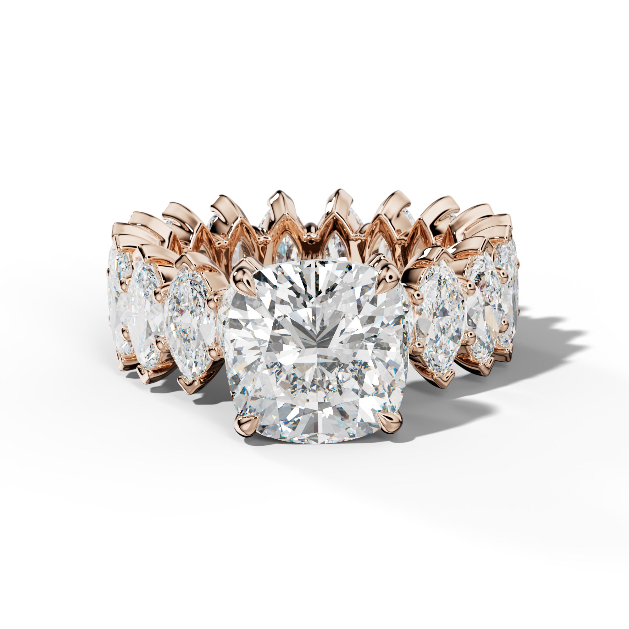 Myla Cushion Diamond Engagement Ring With Marquise Side Stones