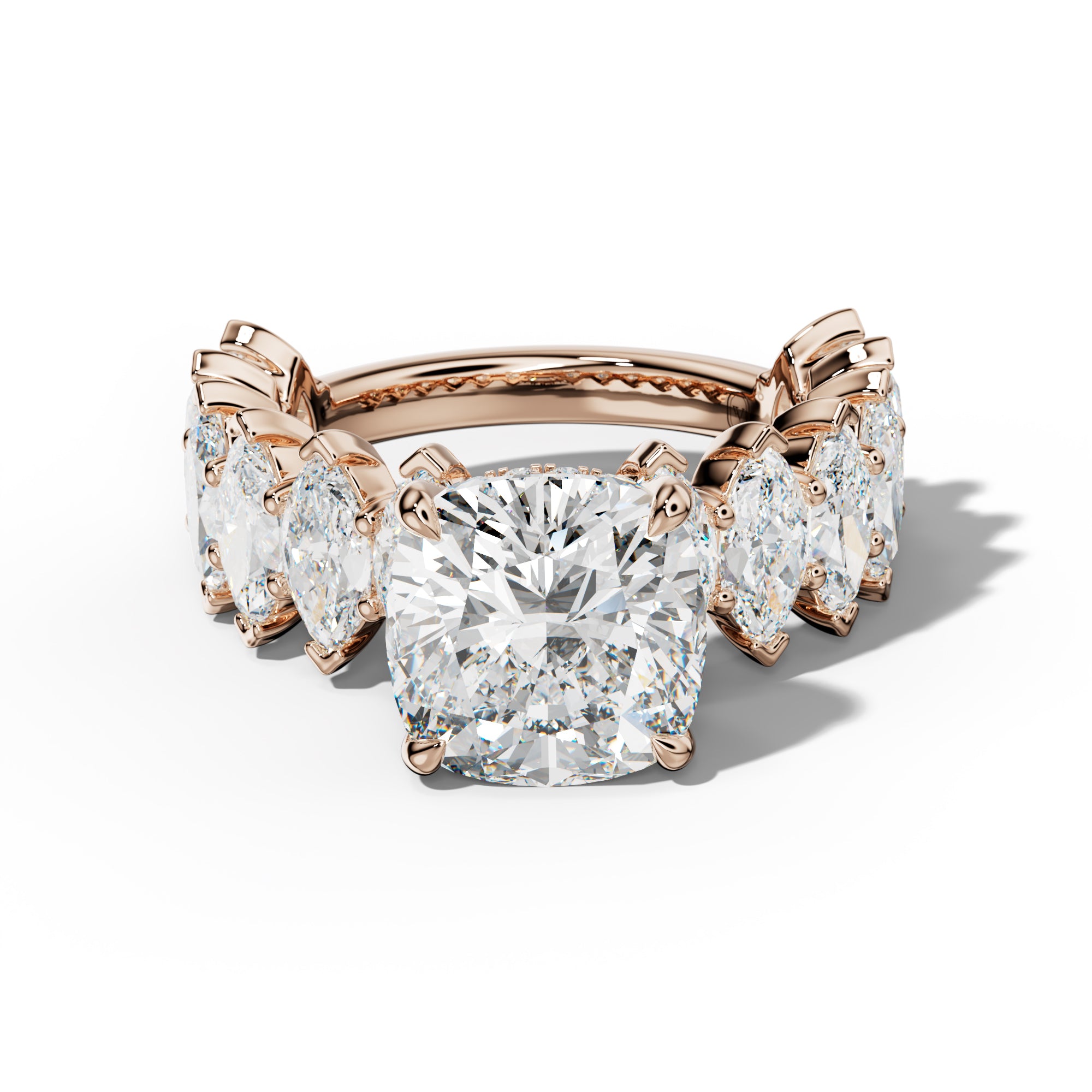 Rayna Cushion Diamond Engagement Ring With Marquise Side Stones
