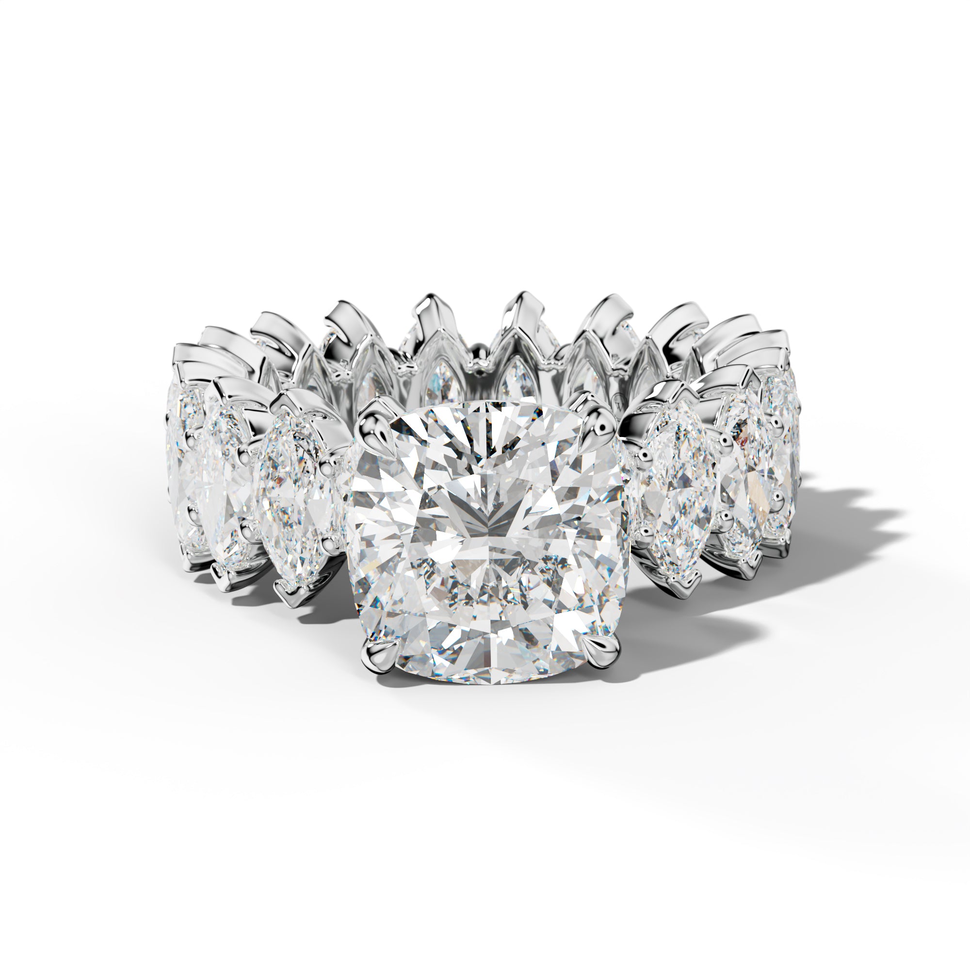 Myla Cushion Diamond Engagement Ring With Marquise Side Stones