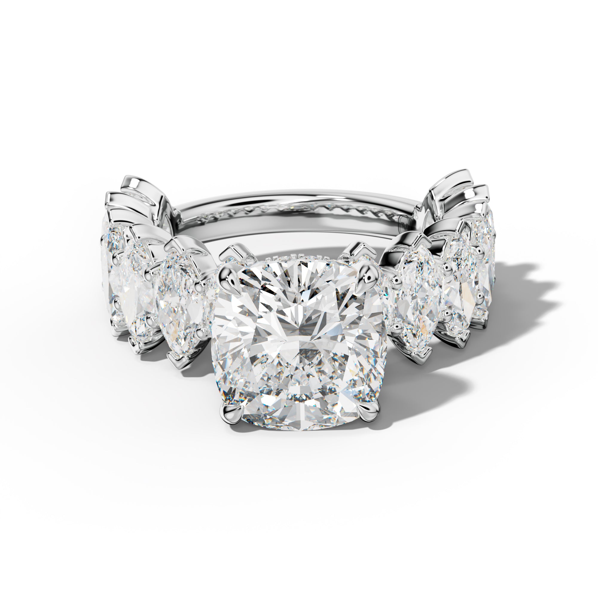 Rayna Cushion Diamond Engagement Ring With Marquise Side Stones