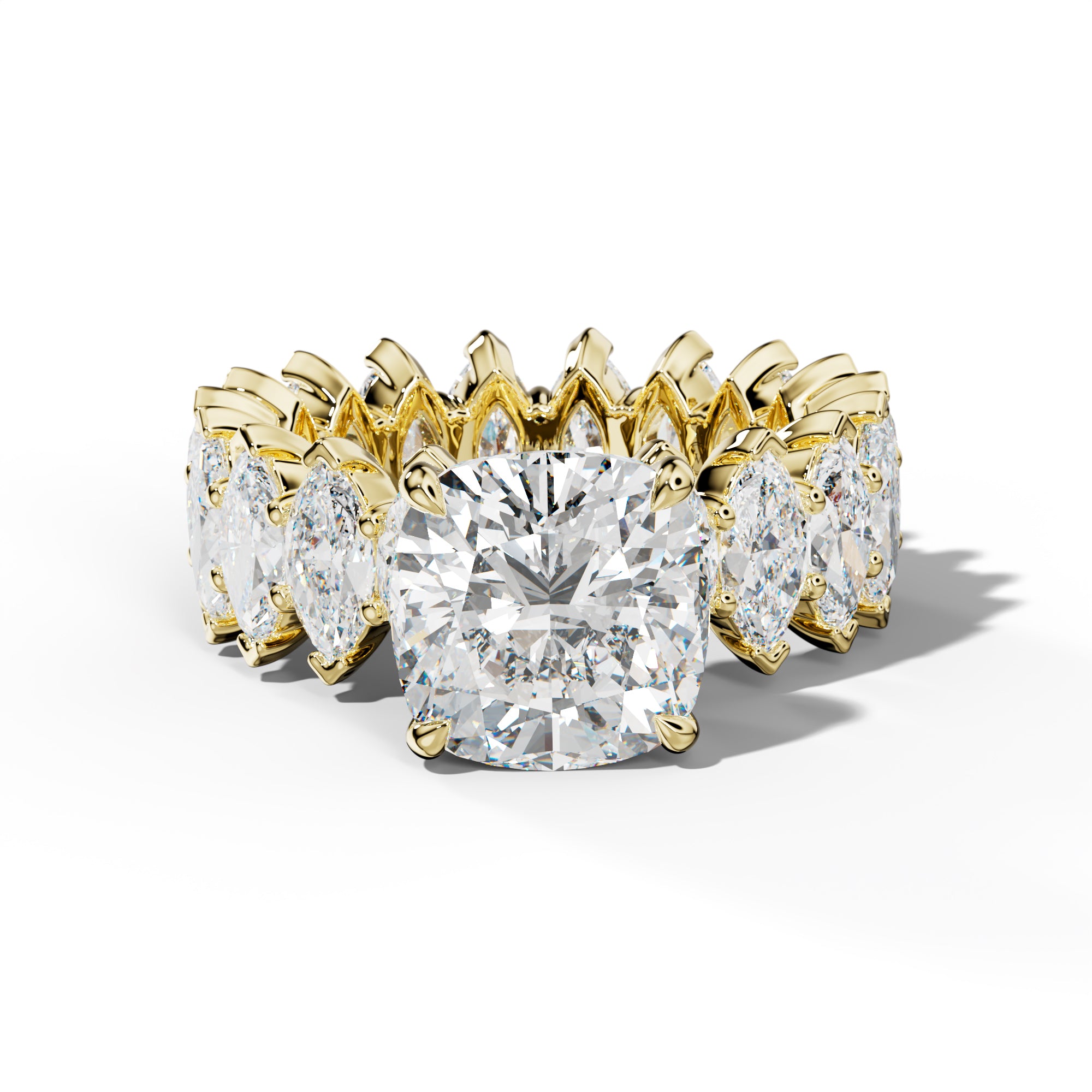 Myla Cushion Diamond Engagement Ring With Marquise Side Stones