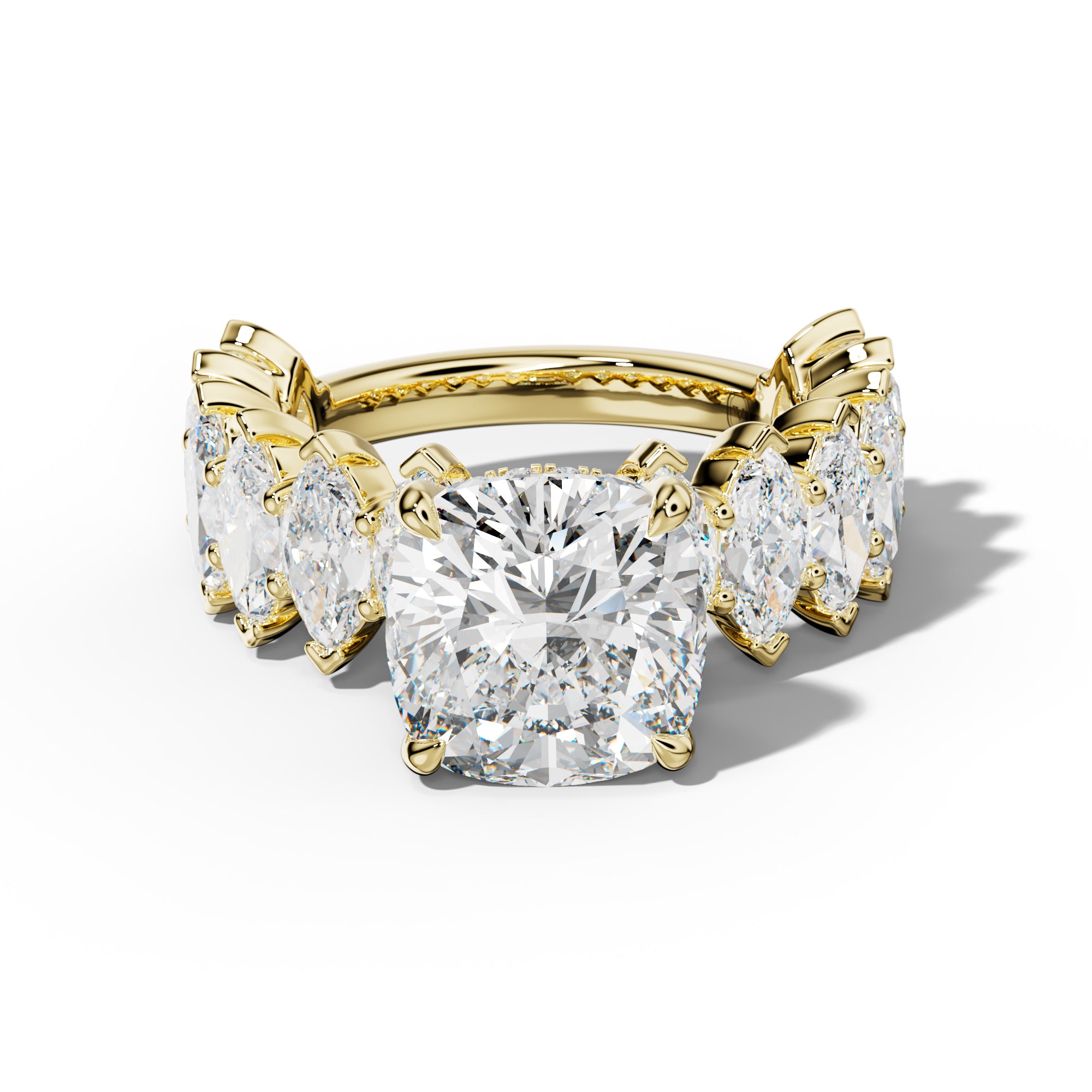 Rayna Cushion Diamond Engagement Ring With Marquise Side Stones