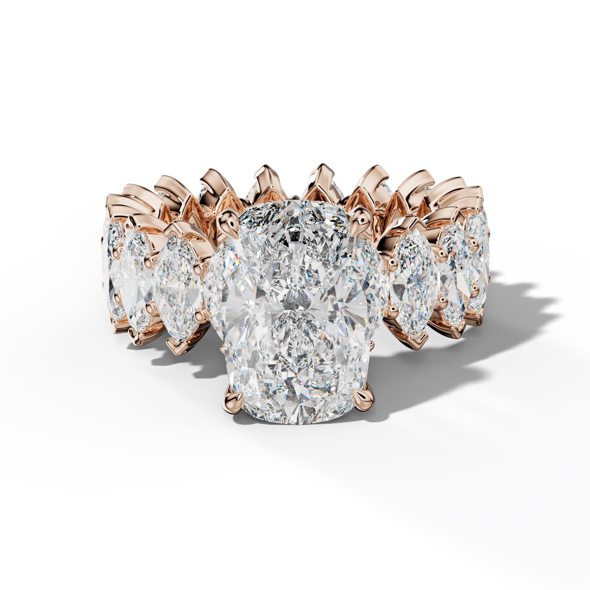 Myla Elongated Cushion Diamond Engagement Ring With Marquise Side Stones