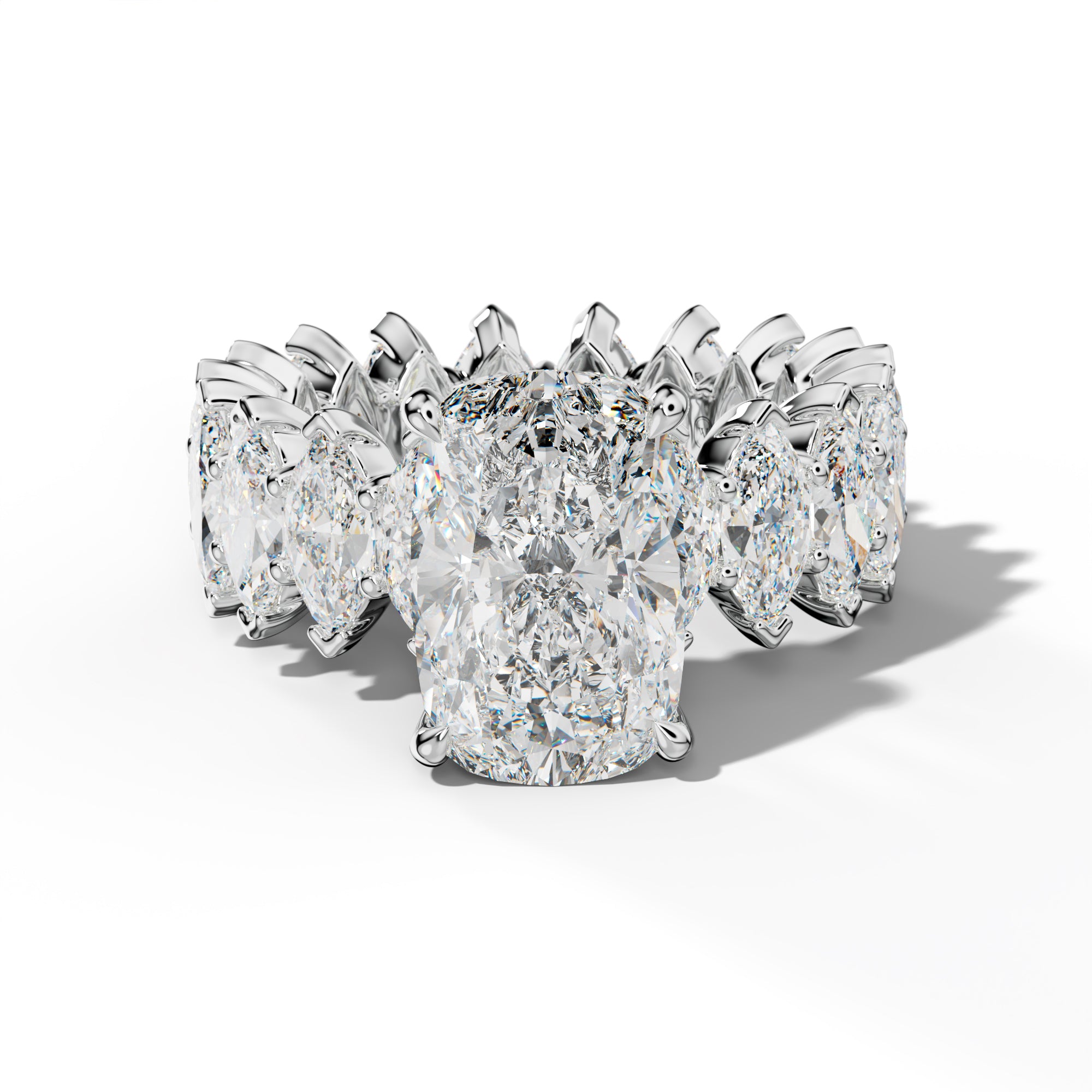 Myla Elongated Cushion Diamond Engagement Ring With Marquise Side Stones