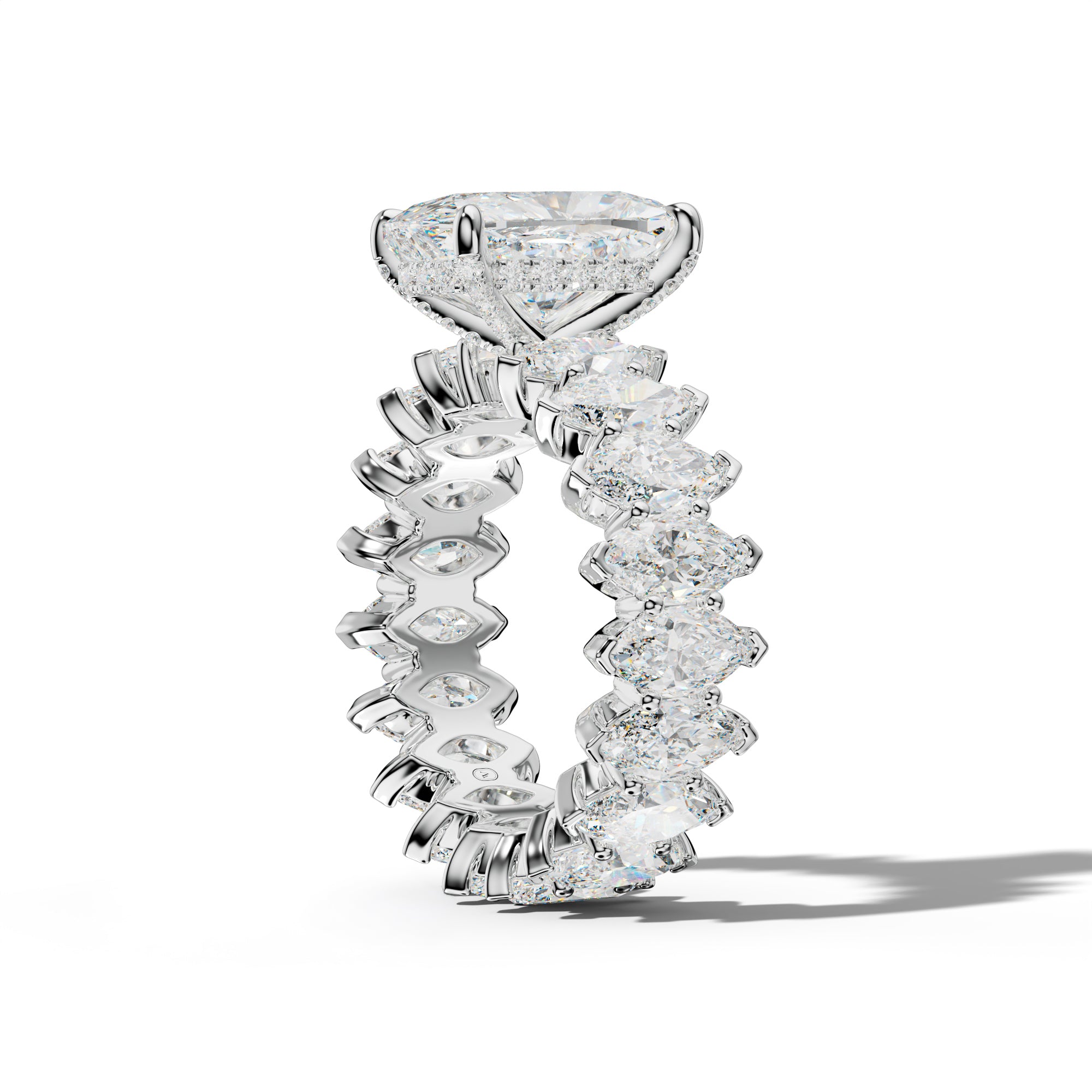Myla Elongated Cushion Diamond Engagement Ring With Marquise Side Stones