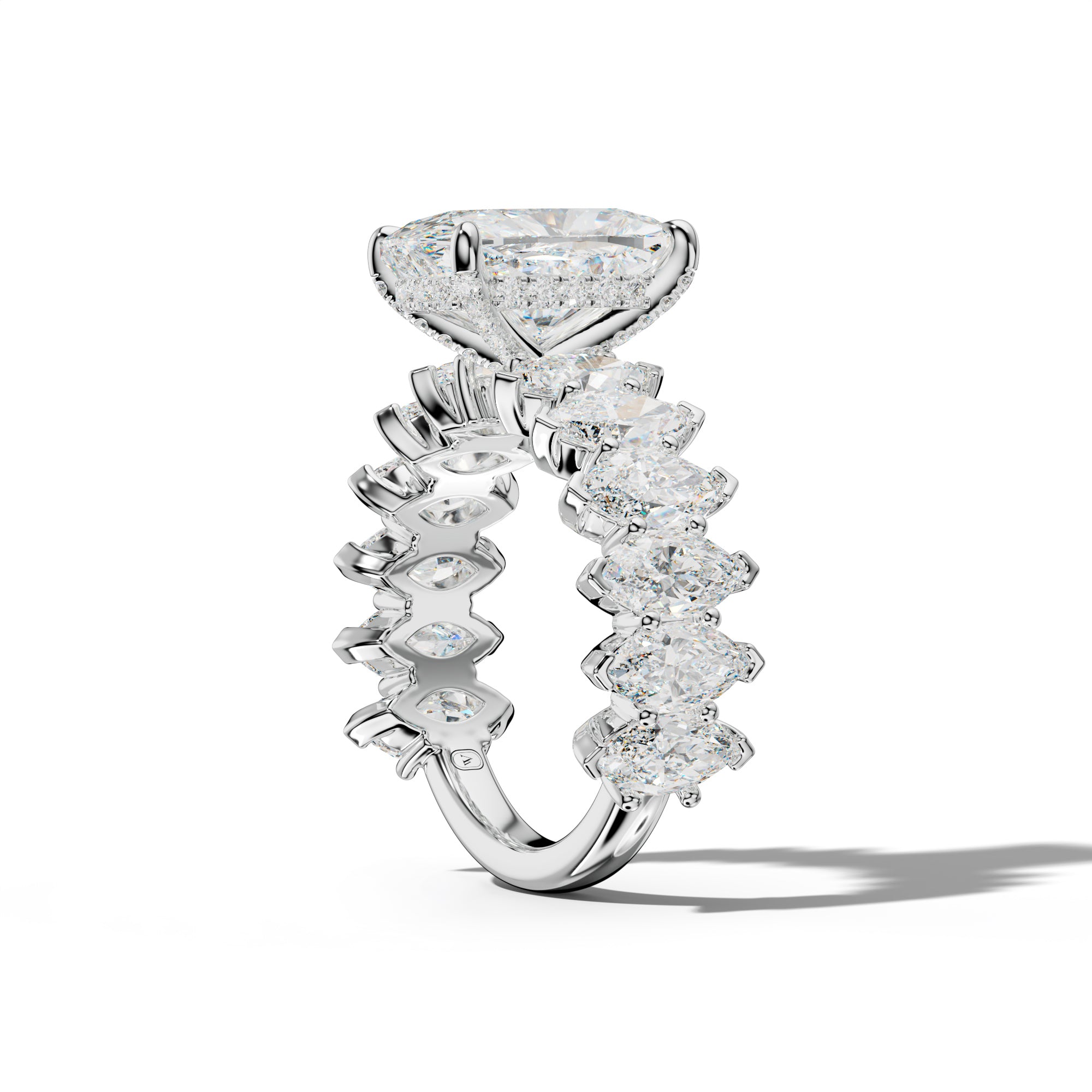 Rayna Elongated Cushion Diamond Engagement Ring With Marquise Side Stones
