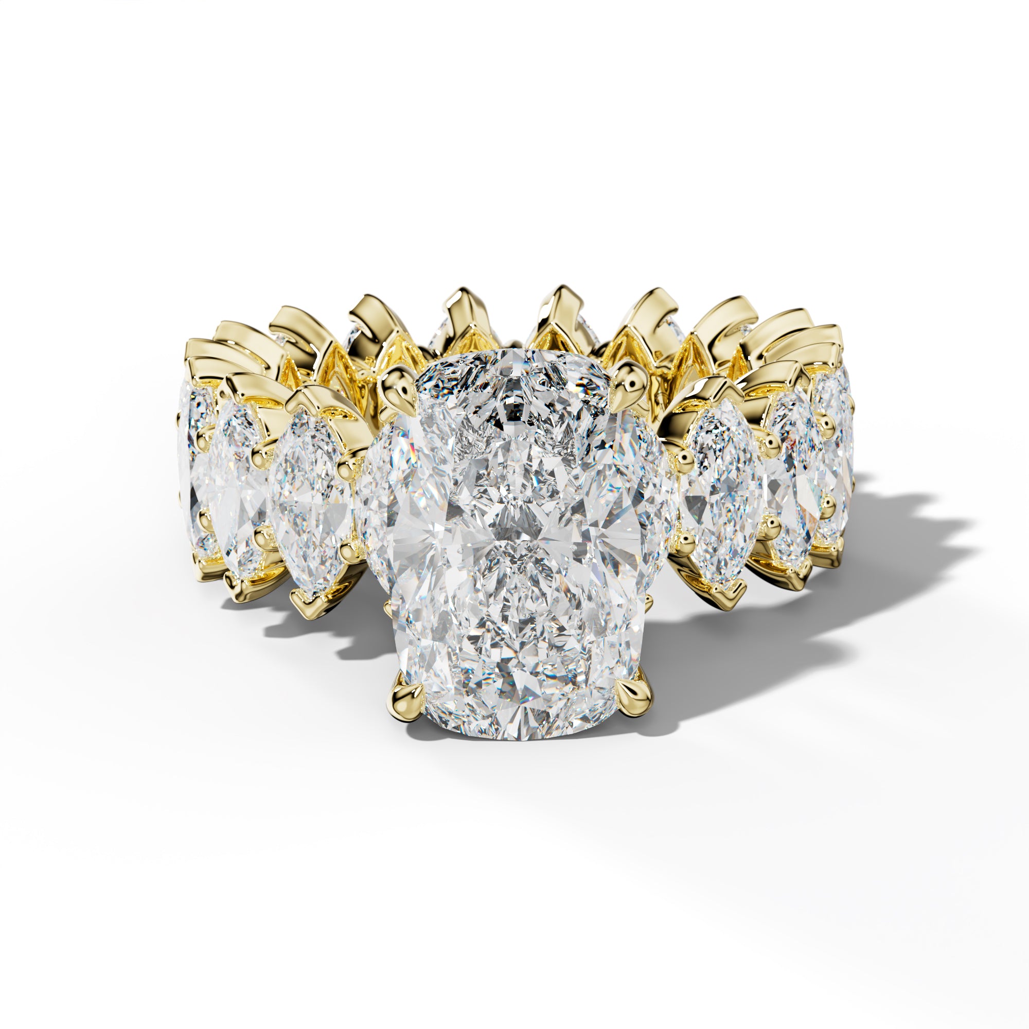 Myla Elongated Cushion Diamond Engagement Ring With Marquise Side Stones