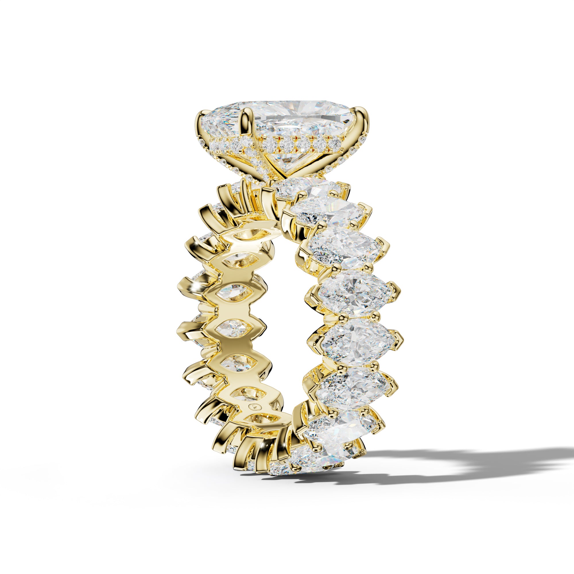 Myla Elongated Cushion Diamond Engagement Ring With Marquise Side Stones