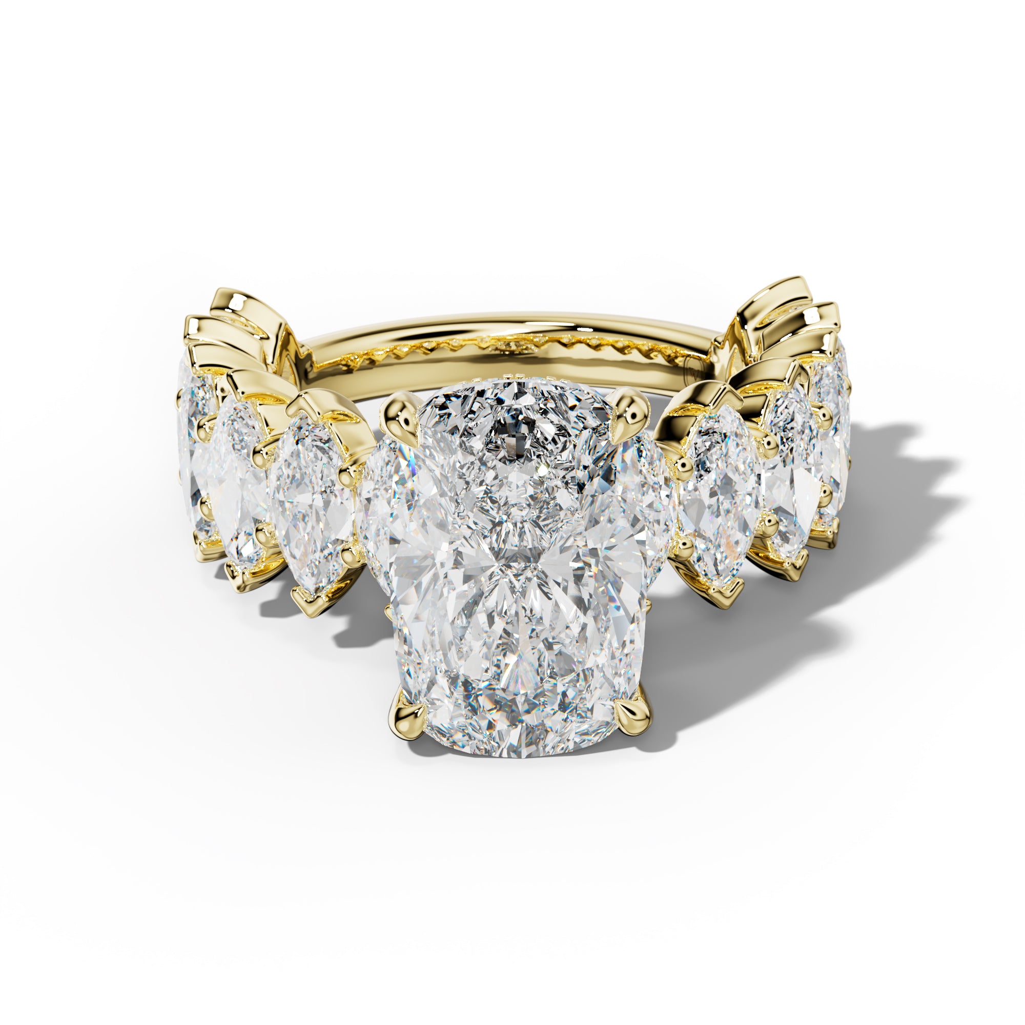 Rayna Elongated Cushion Diamond Engagement Ring With Marquise Side Stones