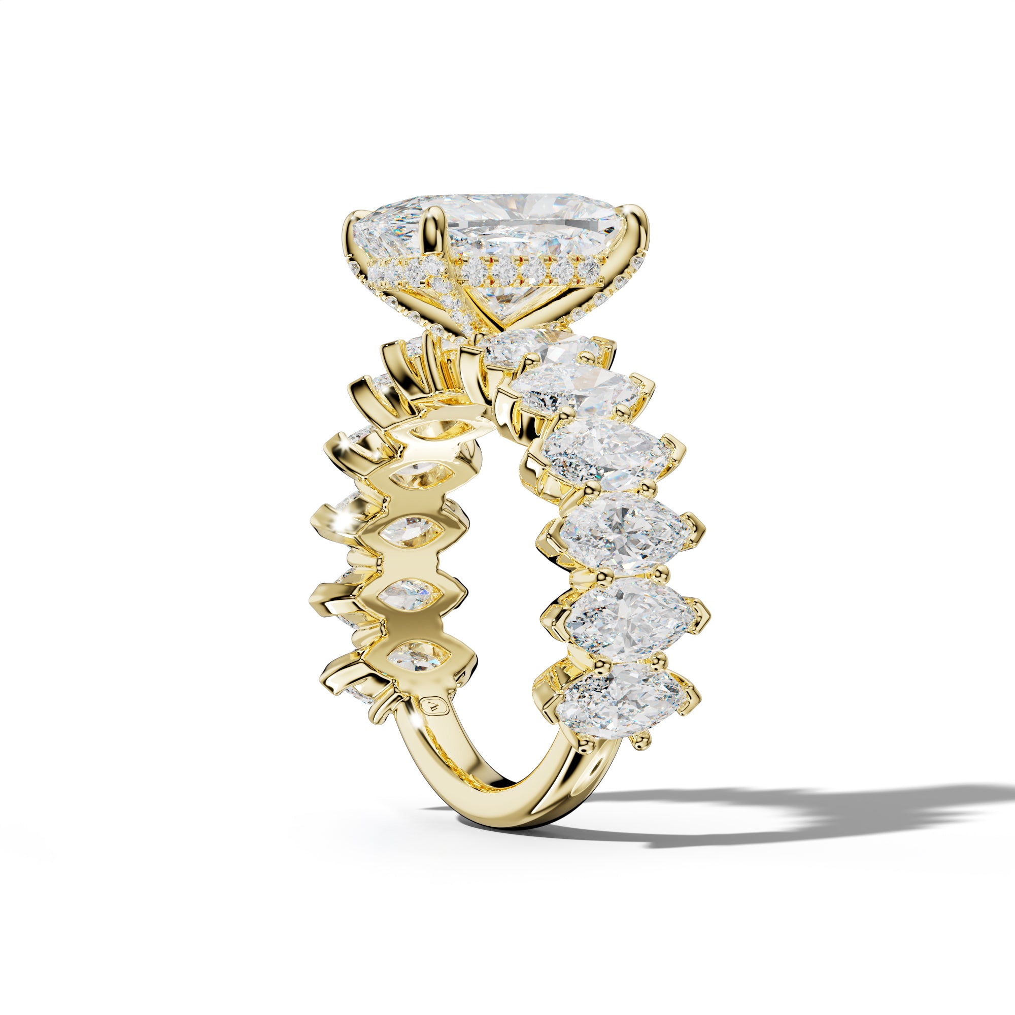 Rayna Elongated Cushion Diamond Engagement Ring With Marquise Side Stones