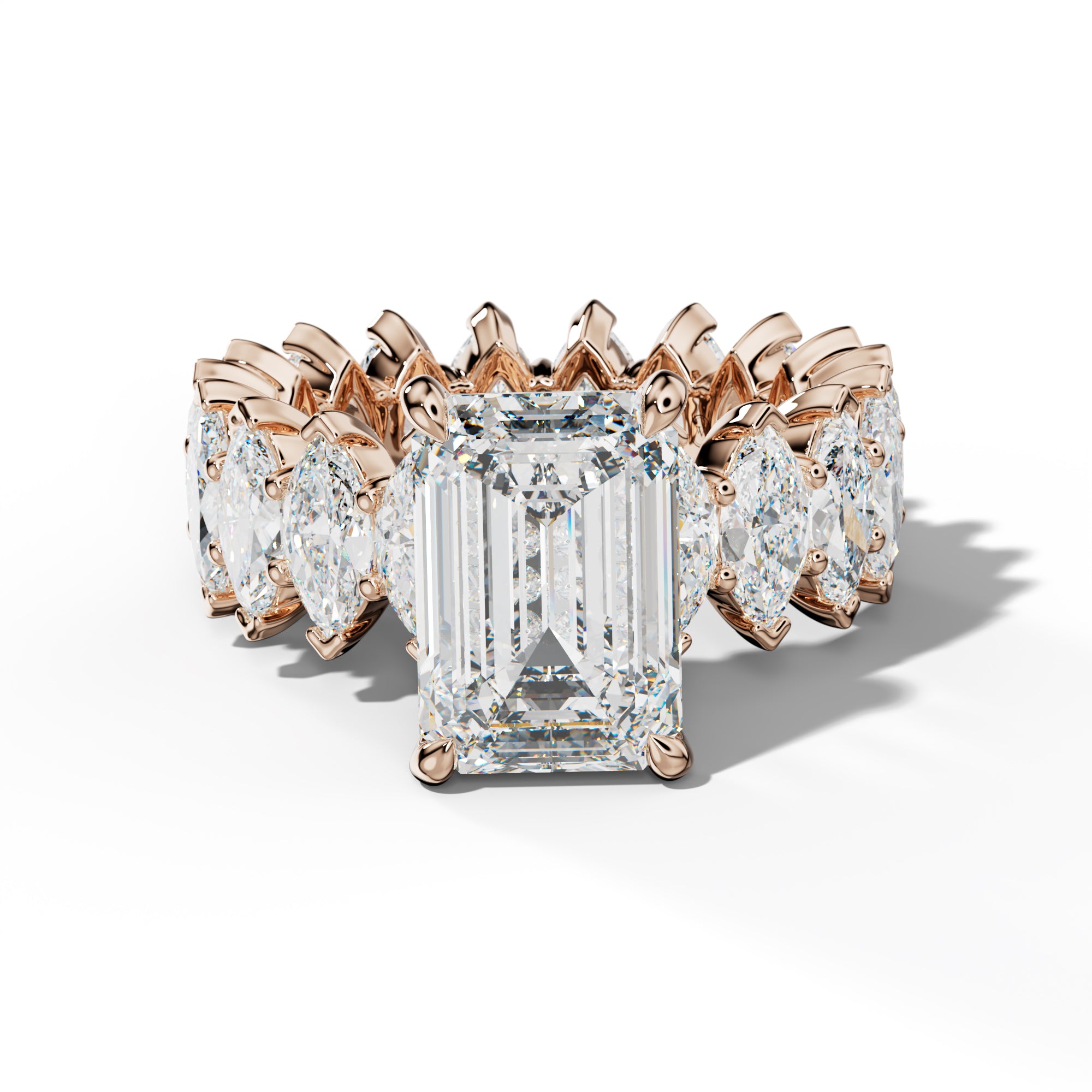 Myla Emerald Cut Engagement Ring With Marquise Side Stones