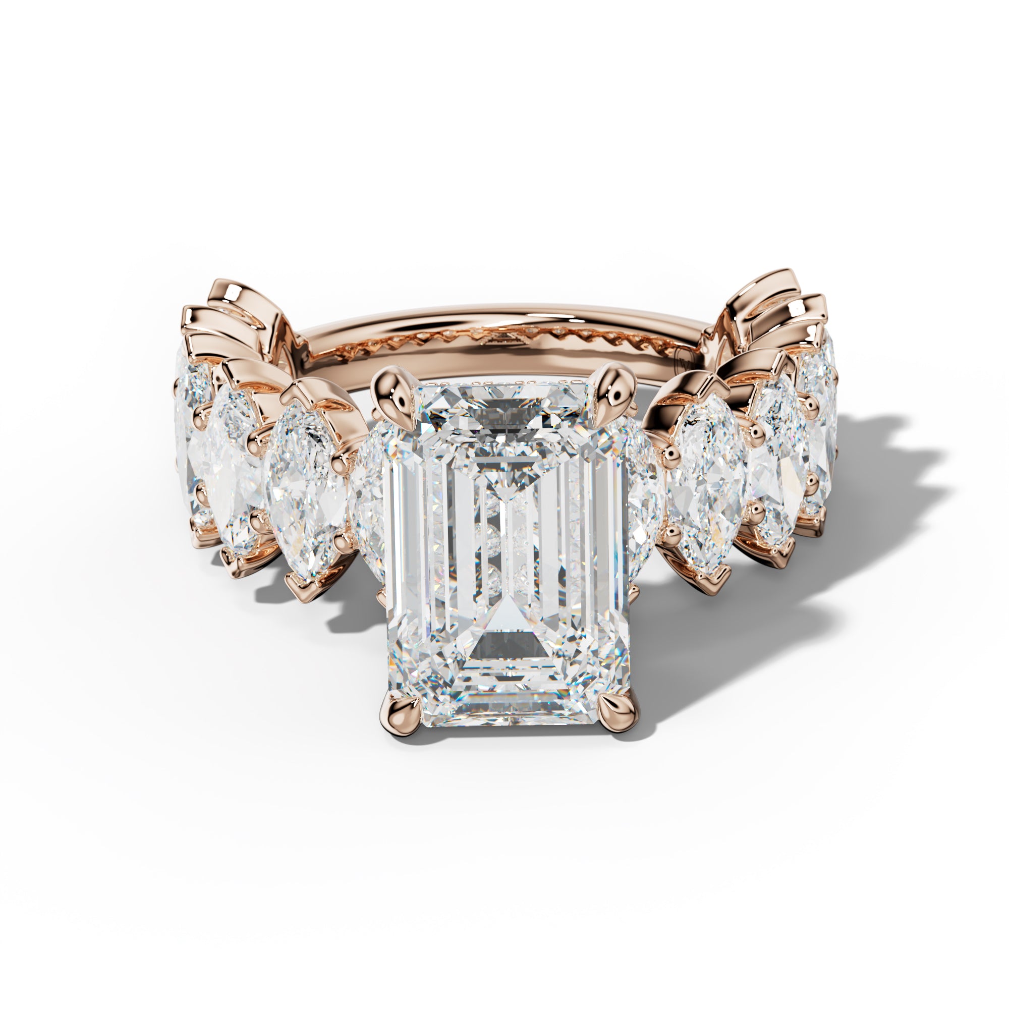 Rayna Emerald Cut Engagement Ring With Marquise Side Stones