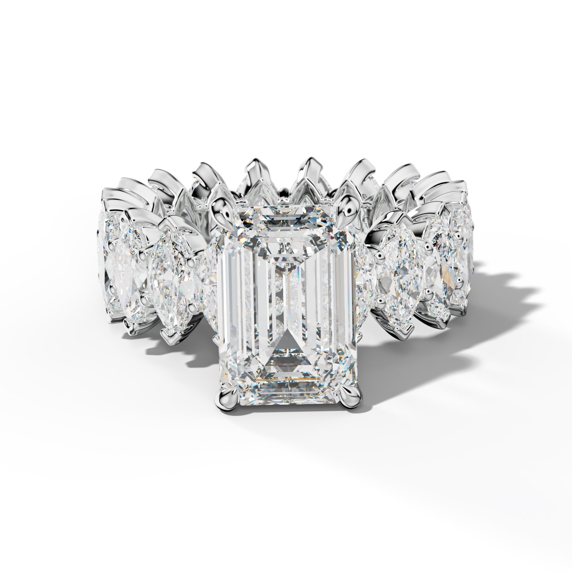 Myla Emerald Cut Engagement Ring With Marquise Side Stones