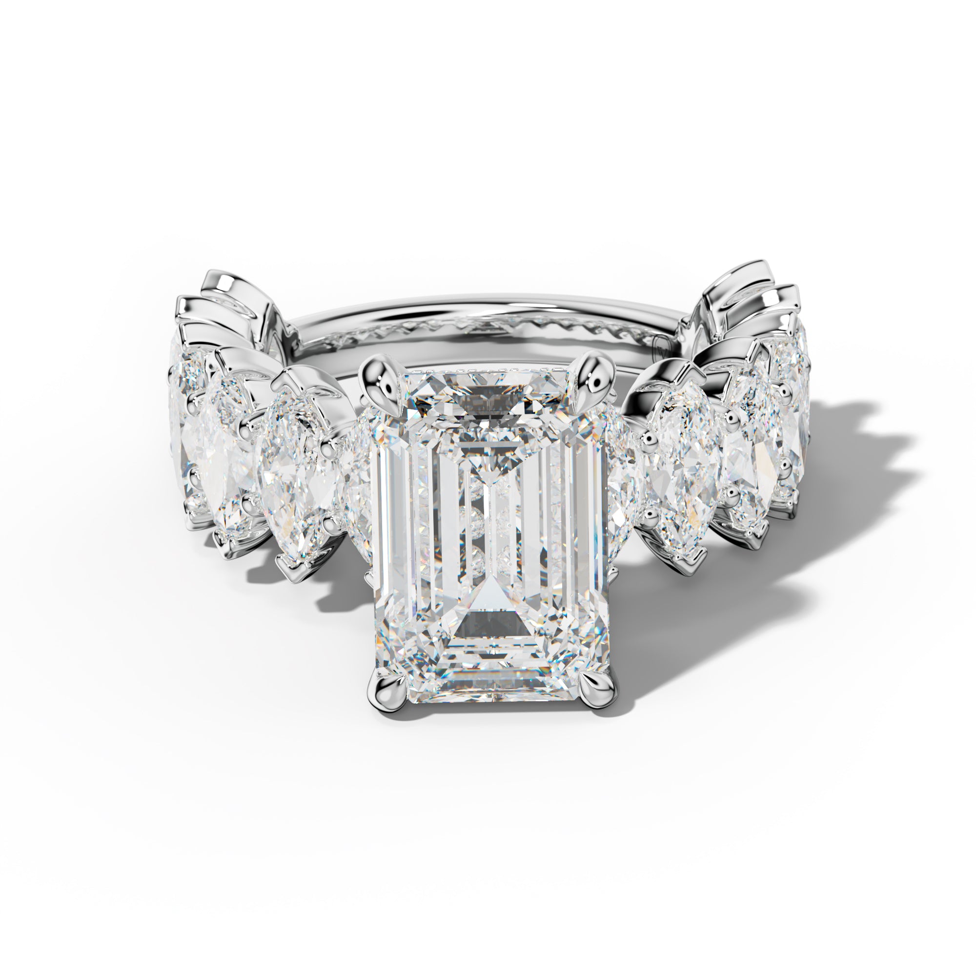 Rayna Emerald Cut Engagement Ring With Marquise Side Stones