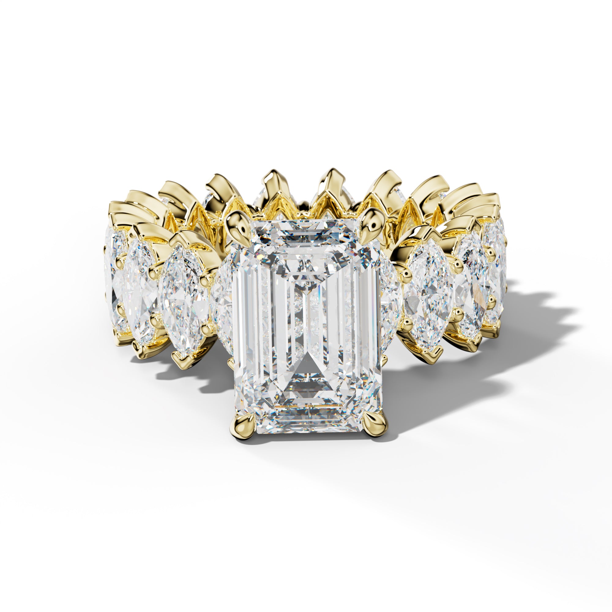 Myla Emerald Cut Engagement Ring With Marquise Side Stones