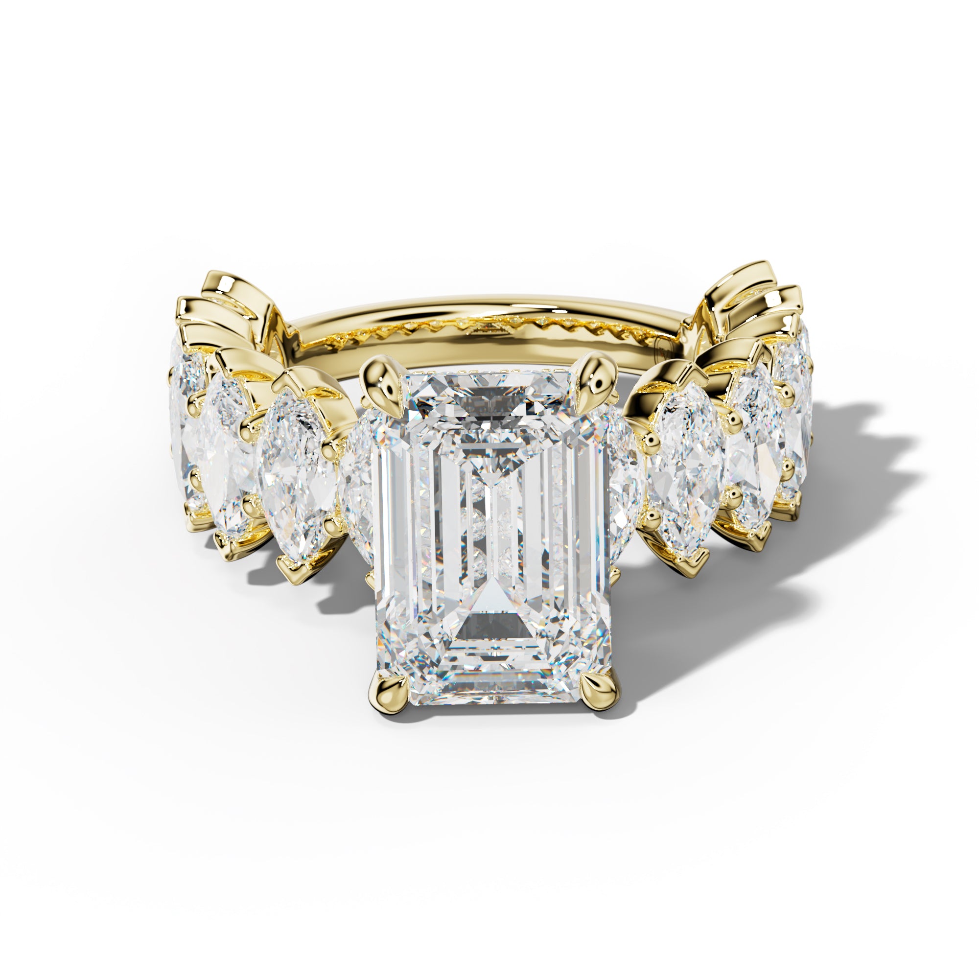 Rayna Emerald Cut Engagement Ring With Marquise Side Stones
