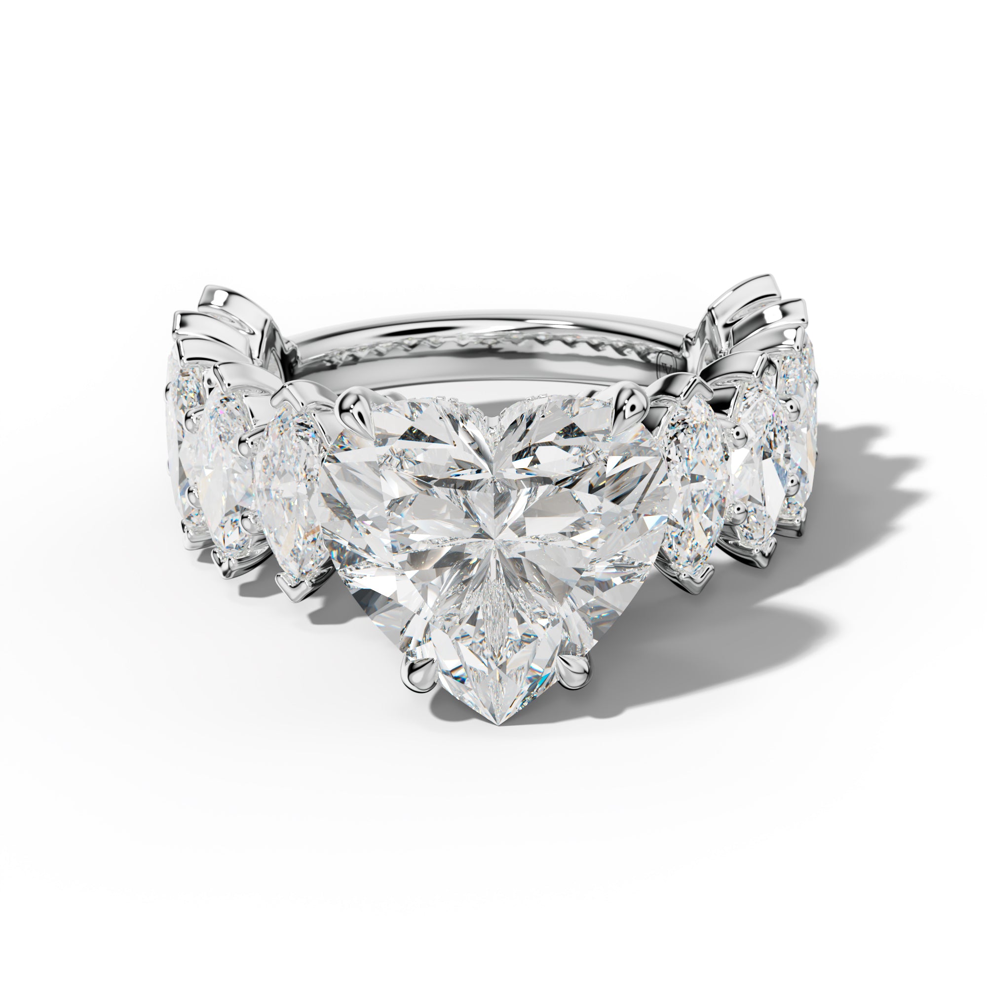 Rayna Heart Diamond Engagement Ring With Marquise Side Stones
