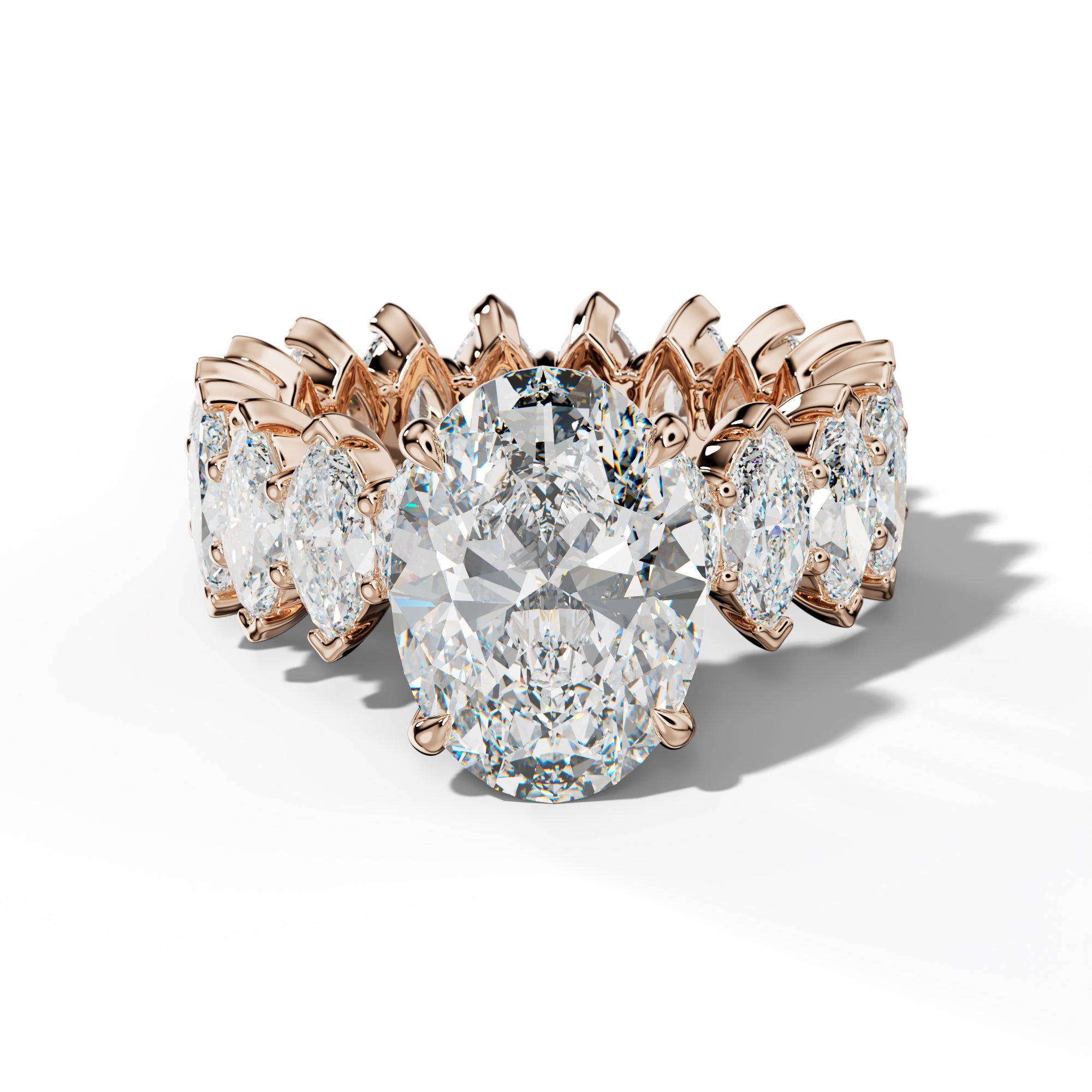 Myla Oval Diamond Engagement Ring With Marquise Side Stones