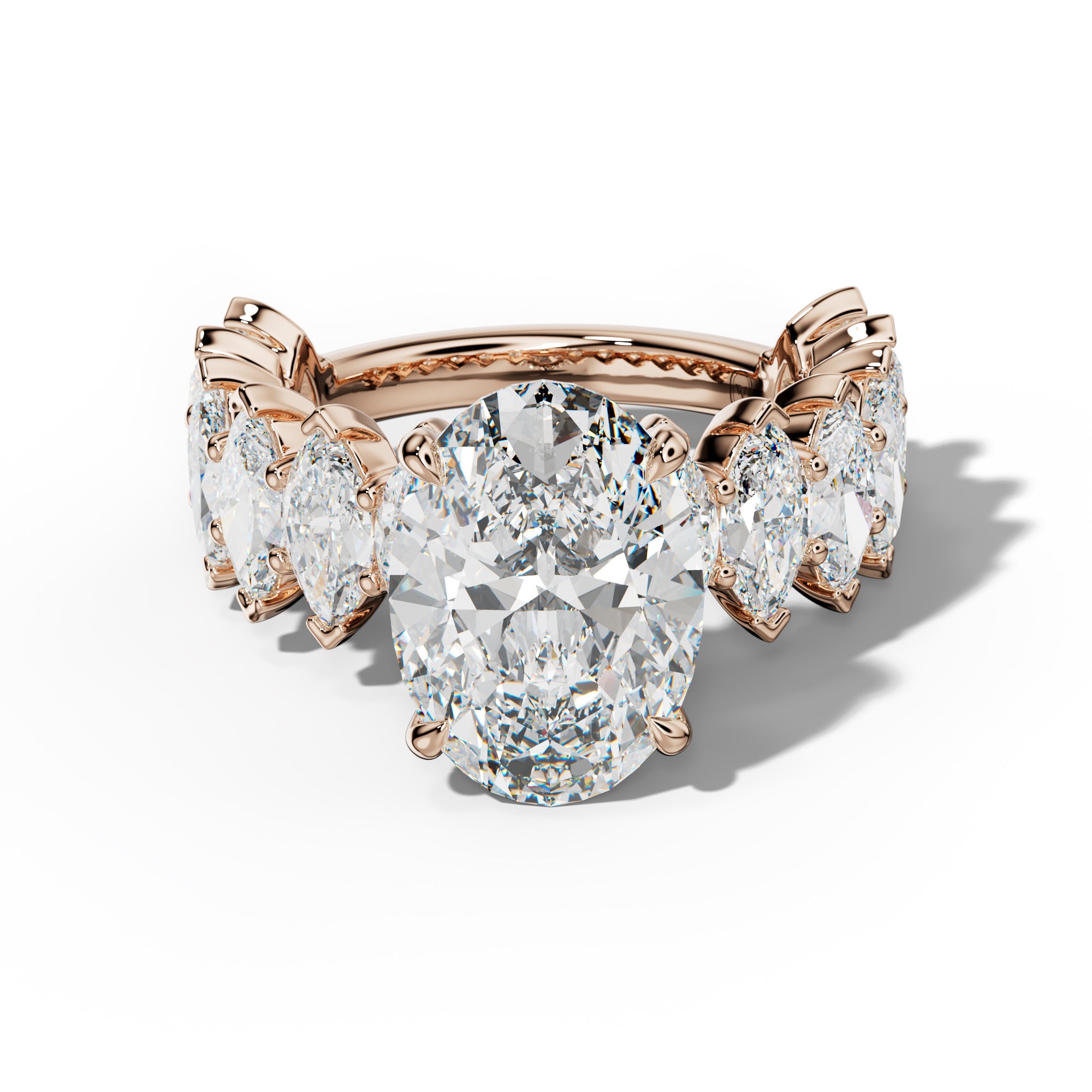 Rayna Oval Diamond Engagement Ring With Marquise Side Stones