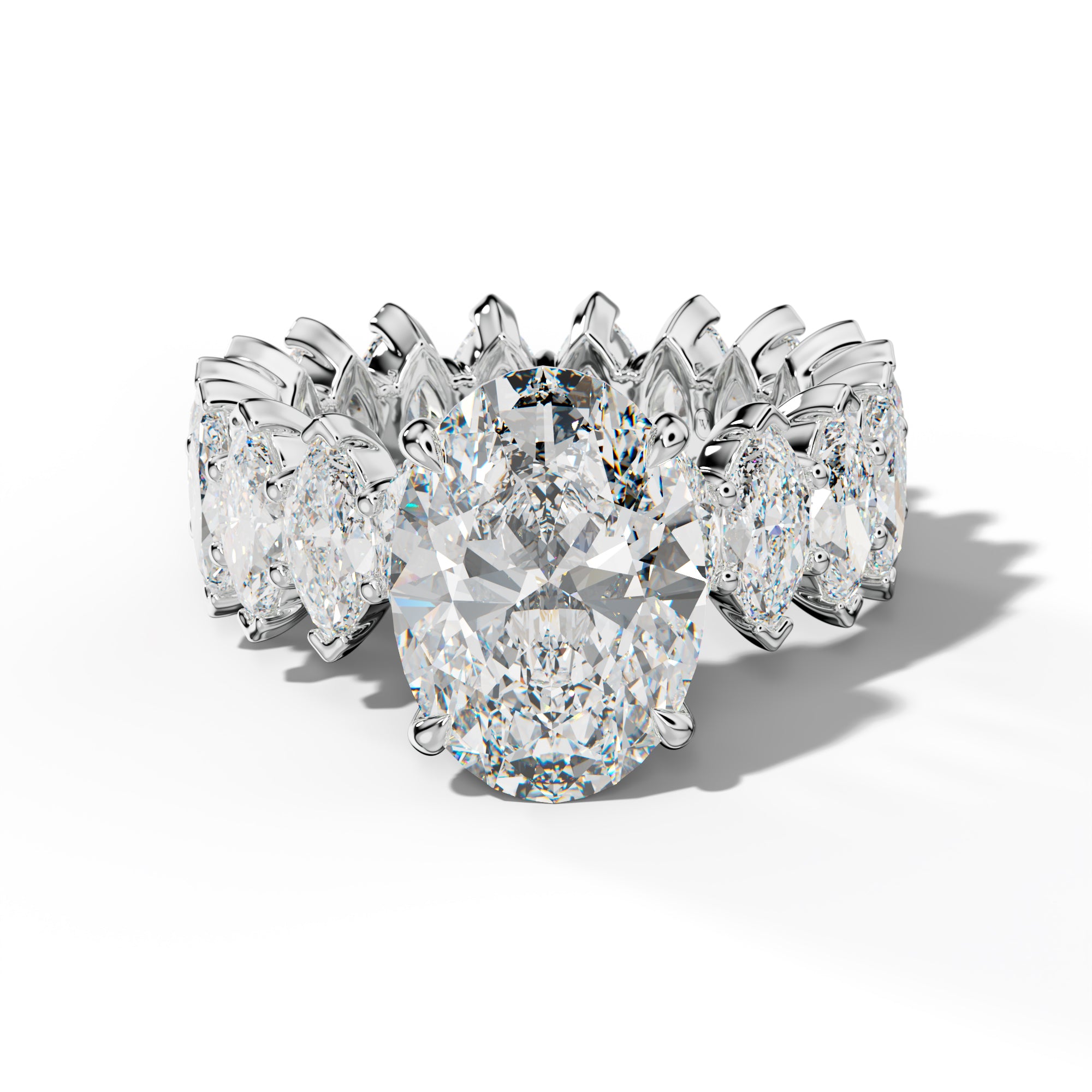 Myla Oval Diamond Engagement Ring With Marquise Side Stones