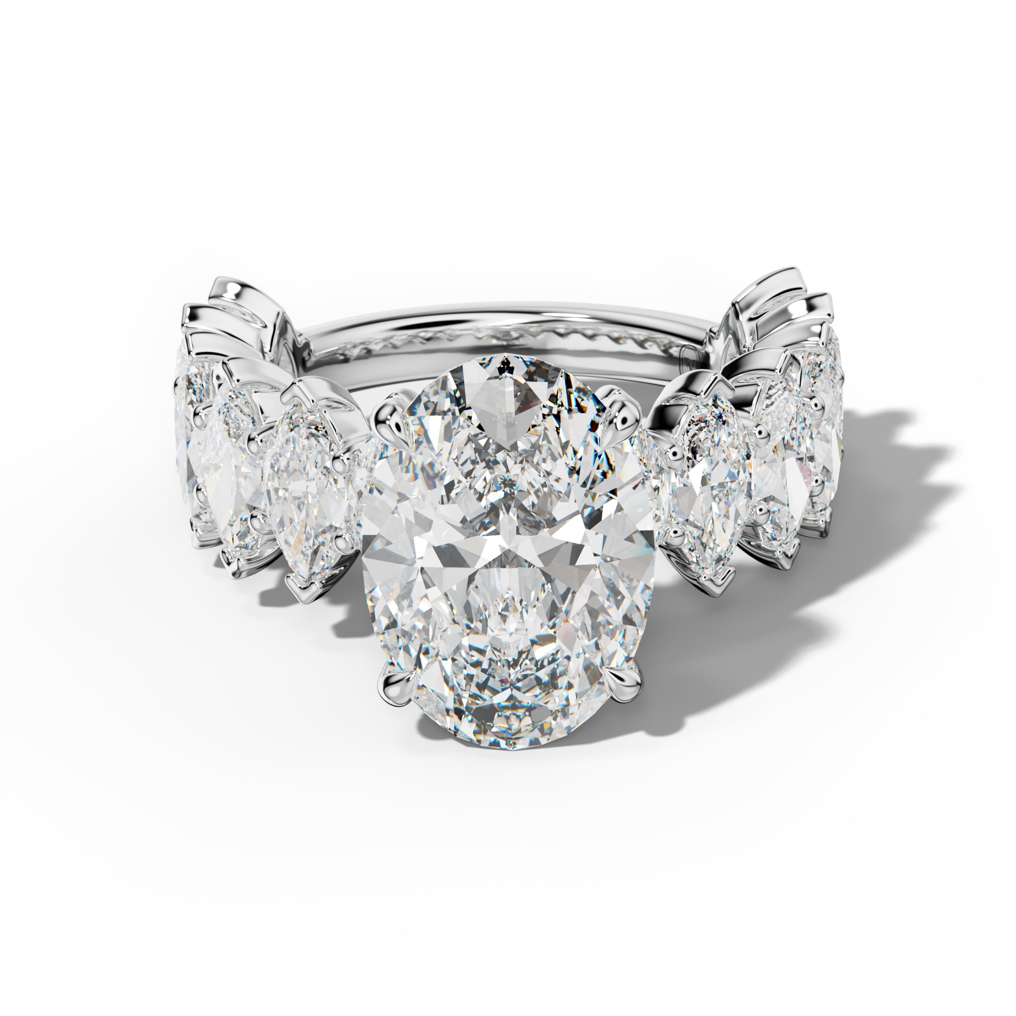 Rayna Oval Diamond Engagement Ring With Marquise Side Stones