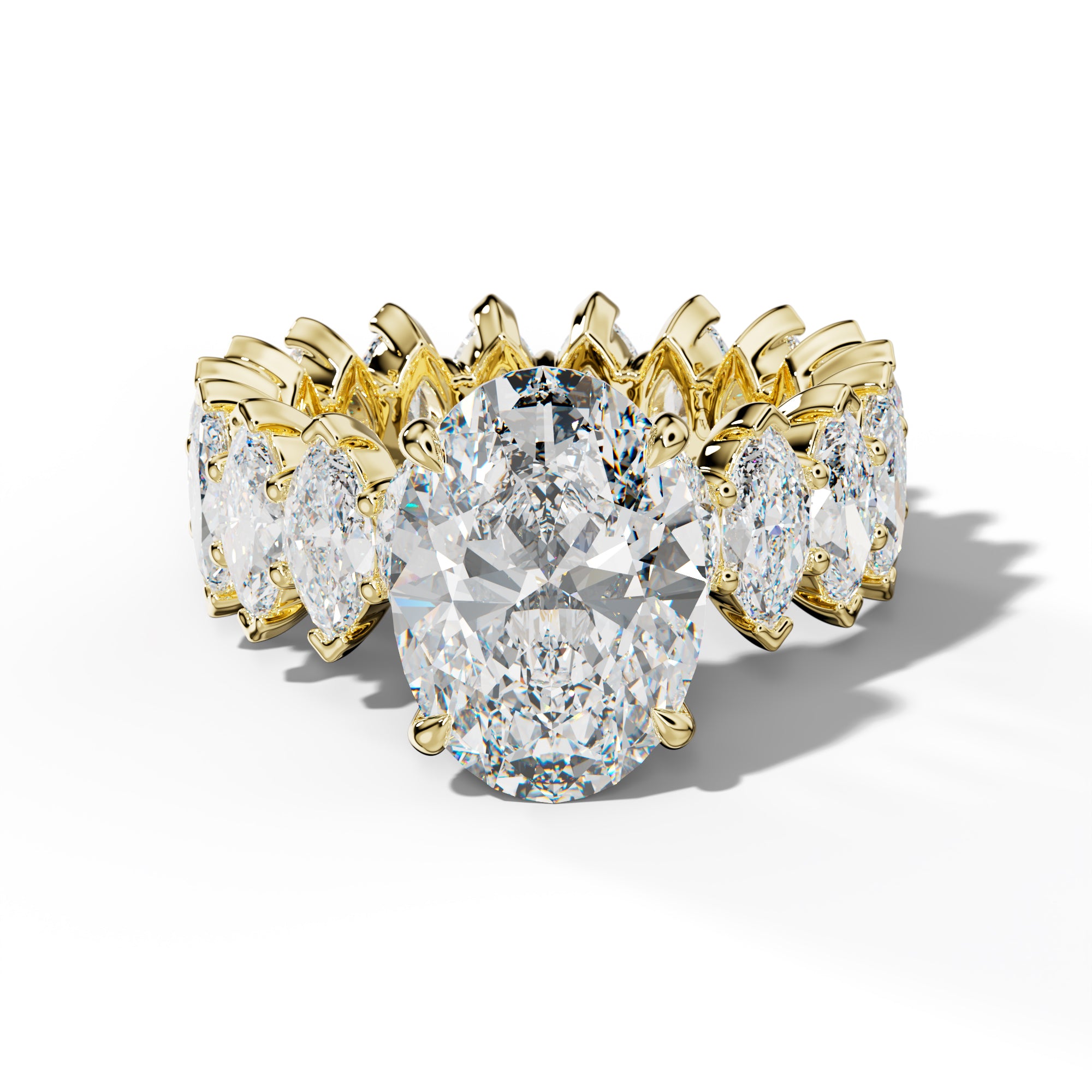Myla Oval Diamond Engagement Ring With Marquise Side Stones