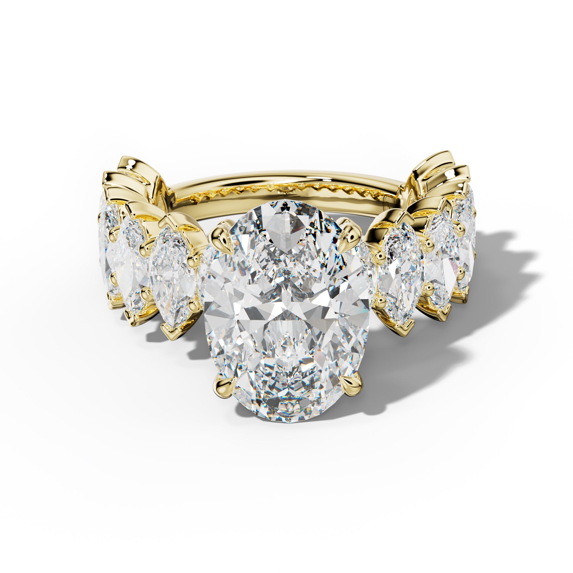 Rayna Oval Diamond Engagement Ring With Marquise Side Stones