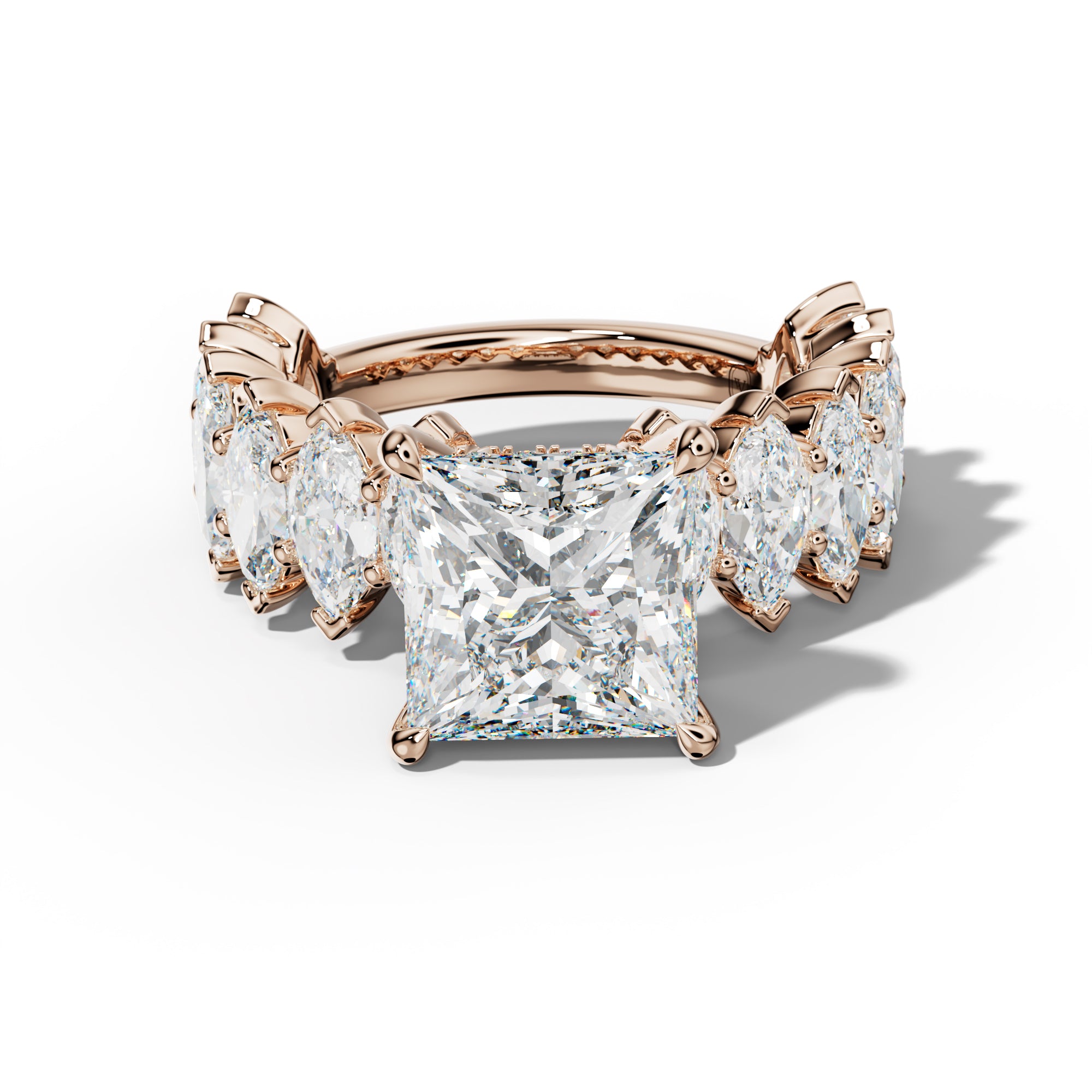 Rayna Princess Cut Engagement Ring With Marquise Side Stones