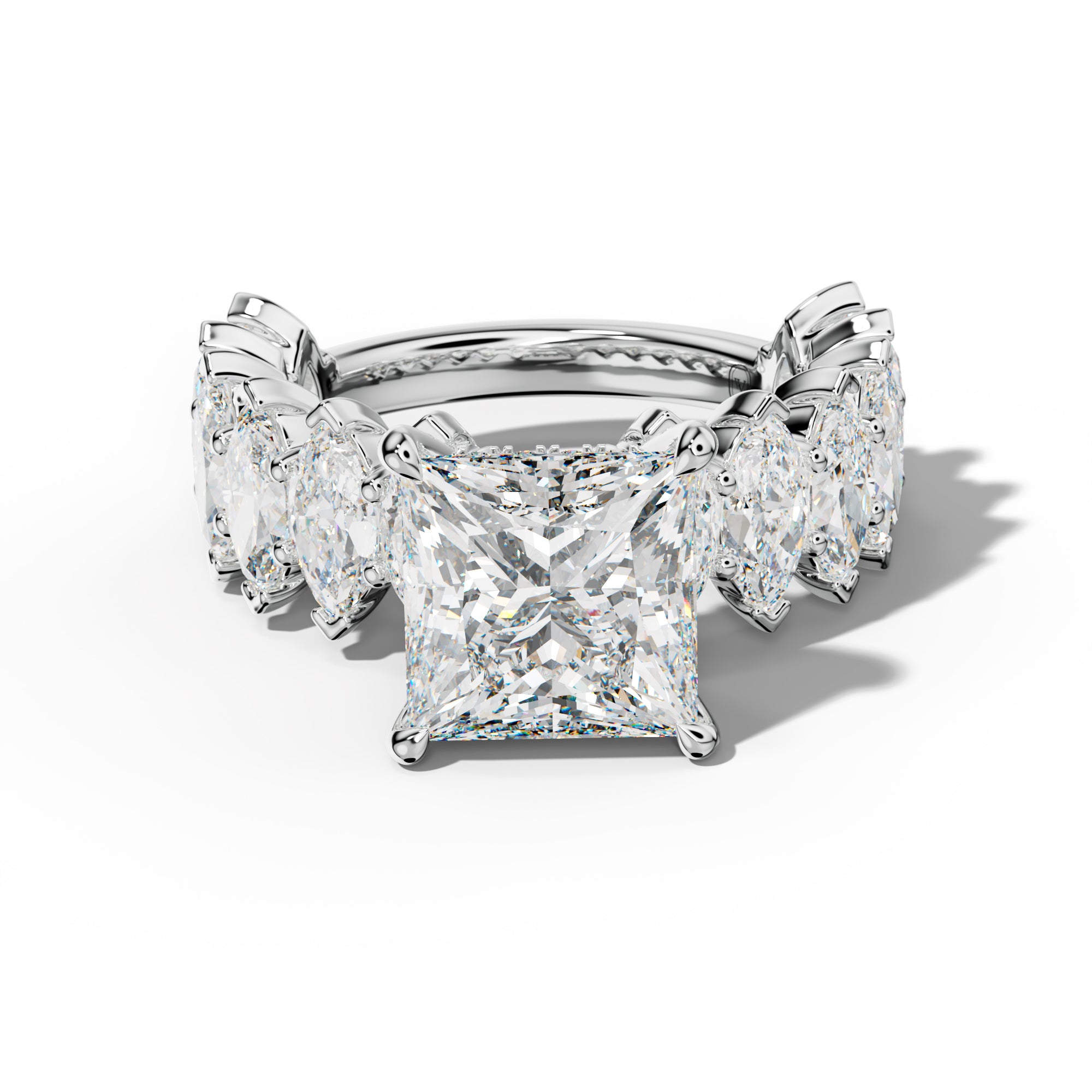 Rayna Princess Cut Engagement Ring With Marquise Side Stones