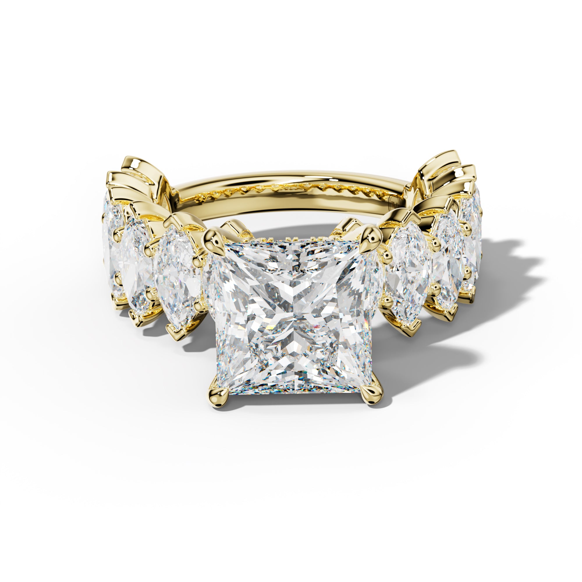 Rayna Princess Cut Engagement Ring With Marquise Side Stones