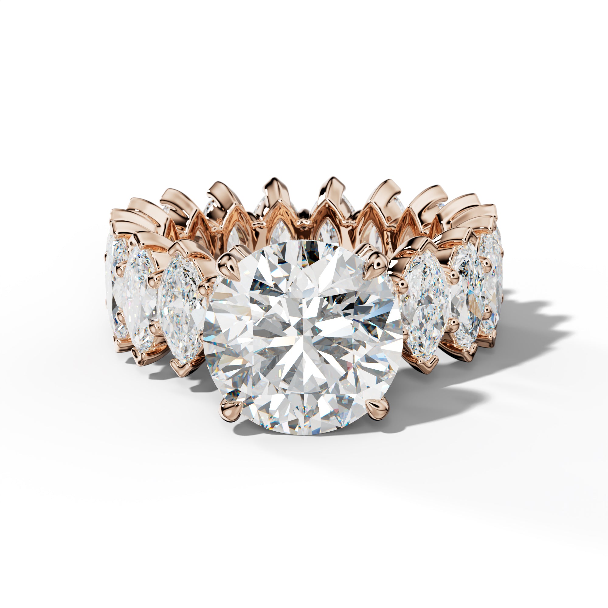 Myla Round Diamond Engagement Ring With Marquise Side Stones
