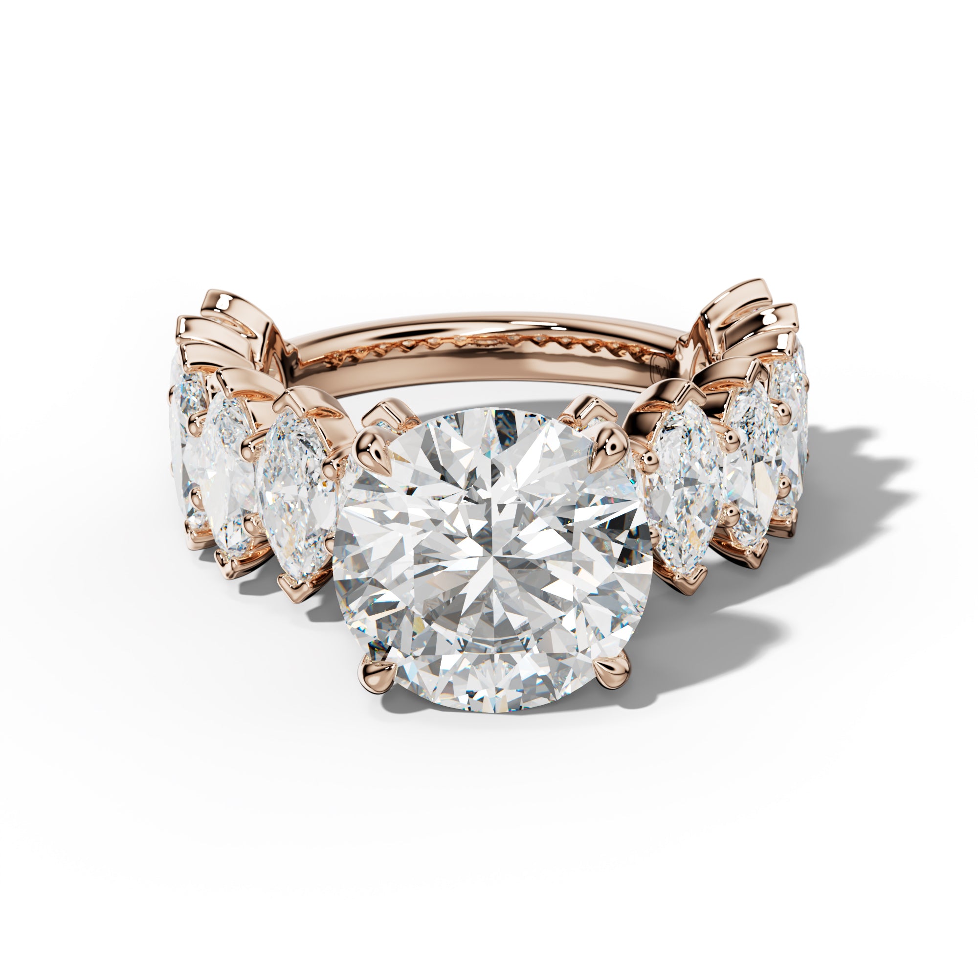 Rayna Round Diamond Engagement Ring With Marquise Side Stones