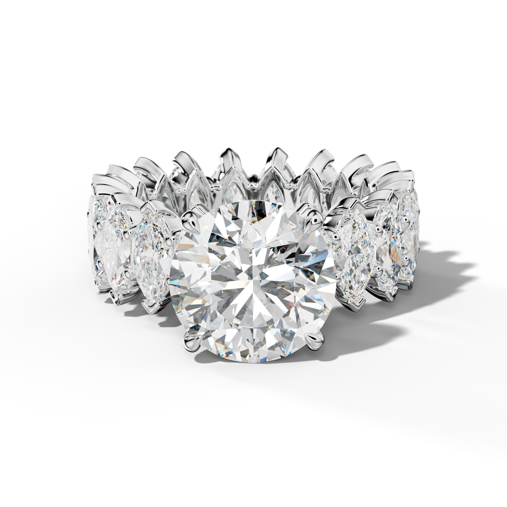 Myla Round Diamond Engagement Ring With Marquise Side Stones