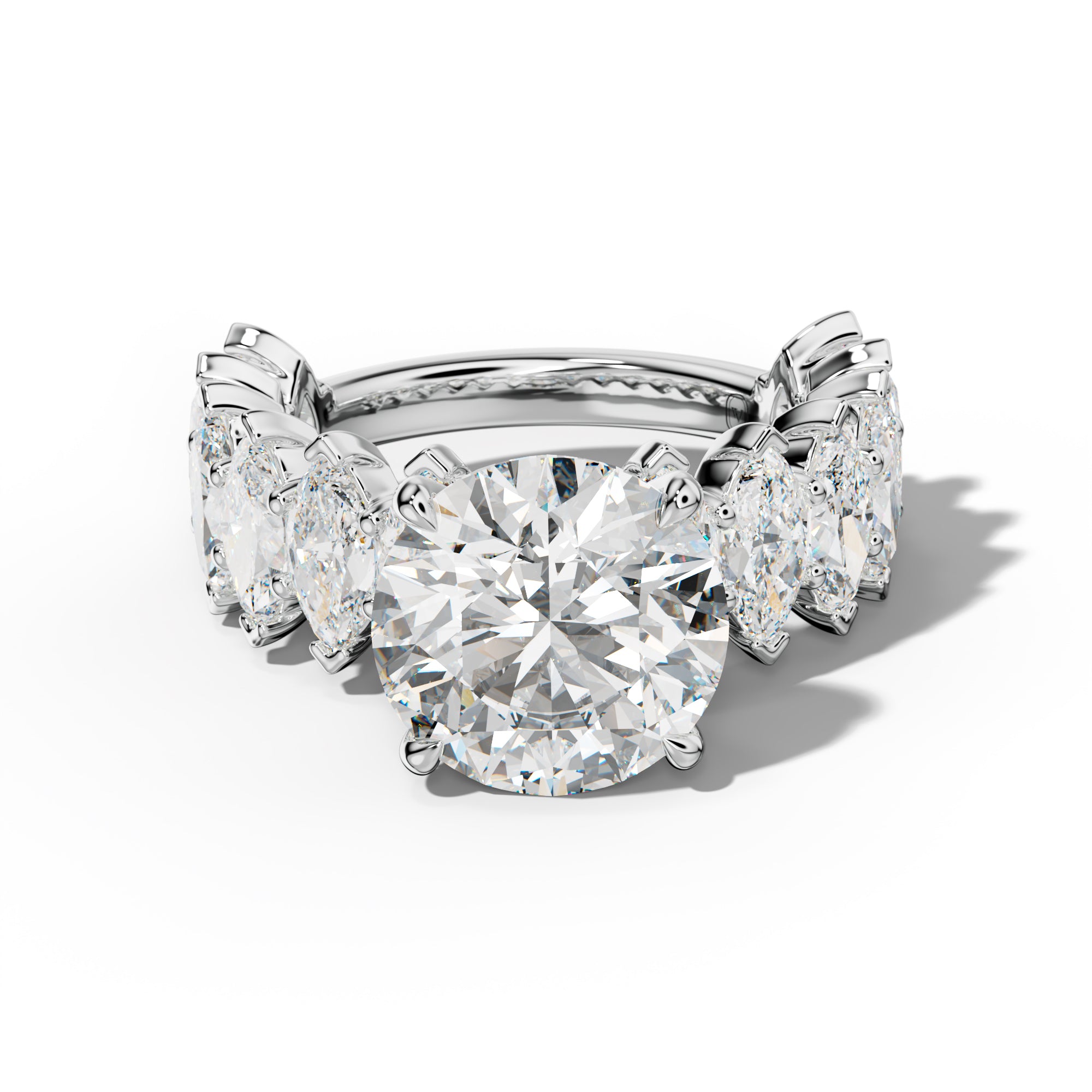 Rayna Round Diamond Engagement Ring With Marquise Side Stones