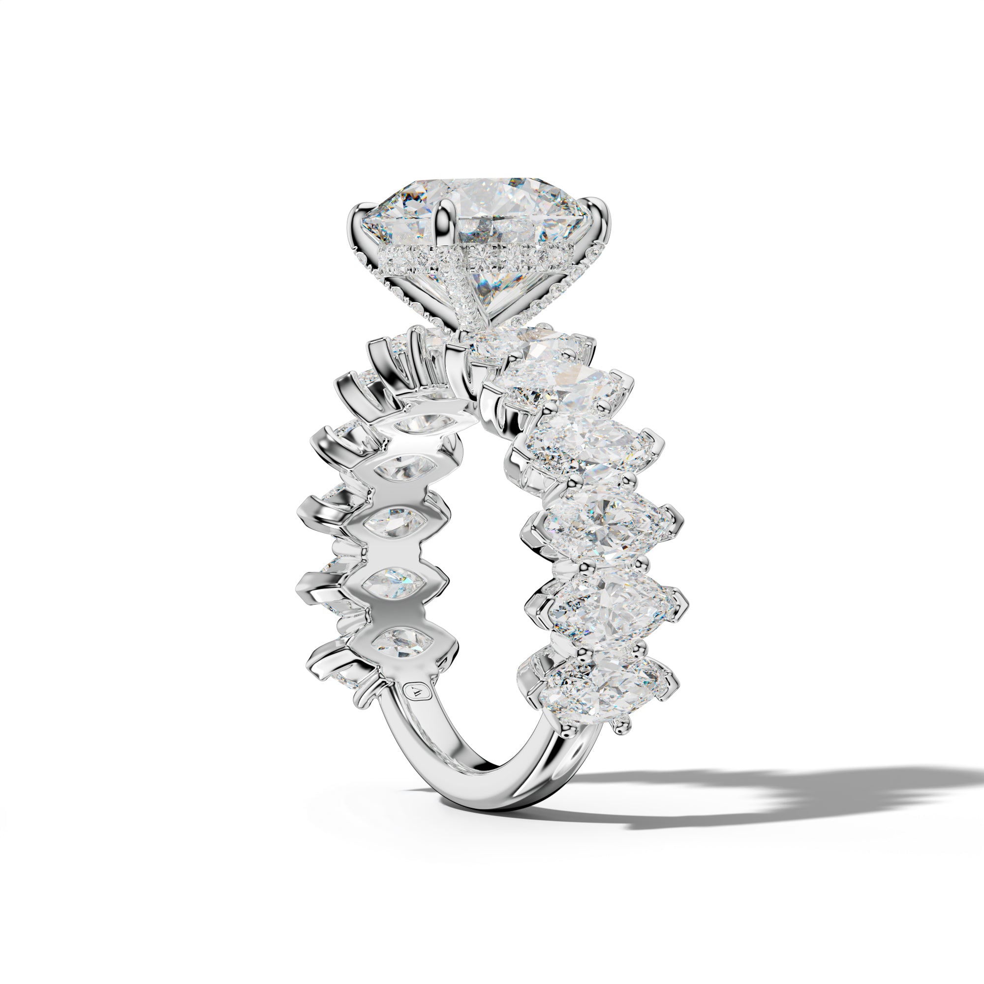 Rayna Round Diamond Engagement Ring With Marquise Side Stones
