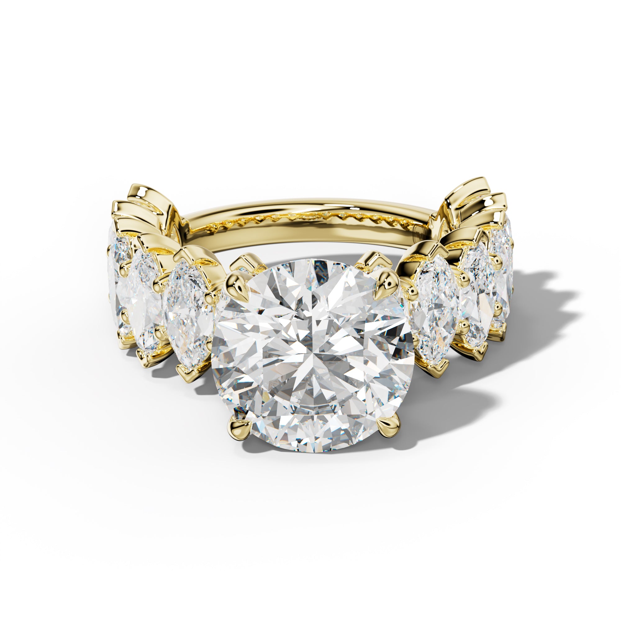 Rayna Round Diamond Engagement Ring With Marquise Side Stones