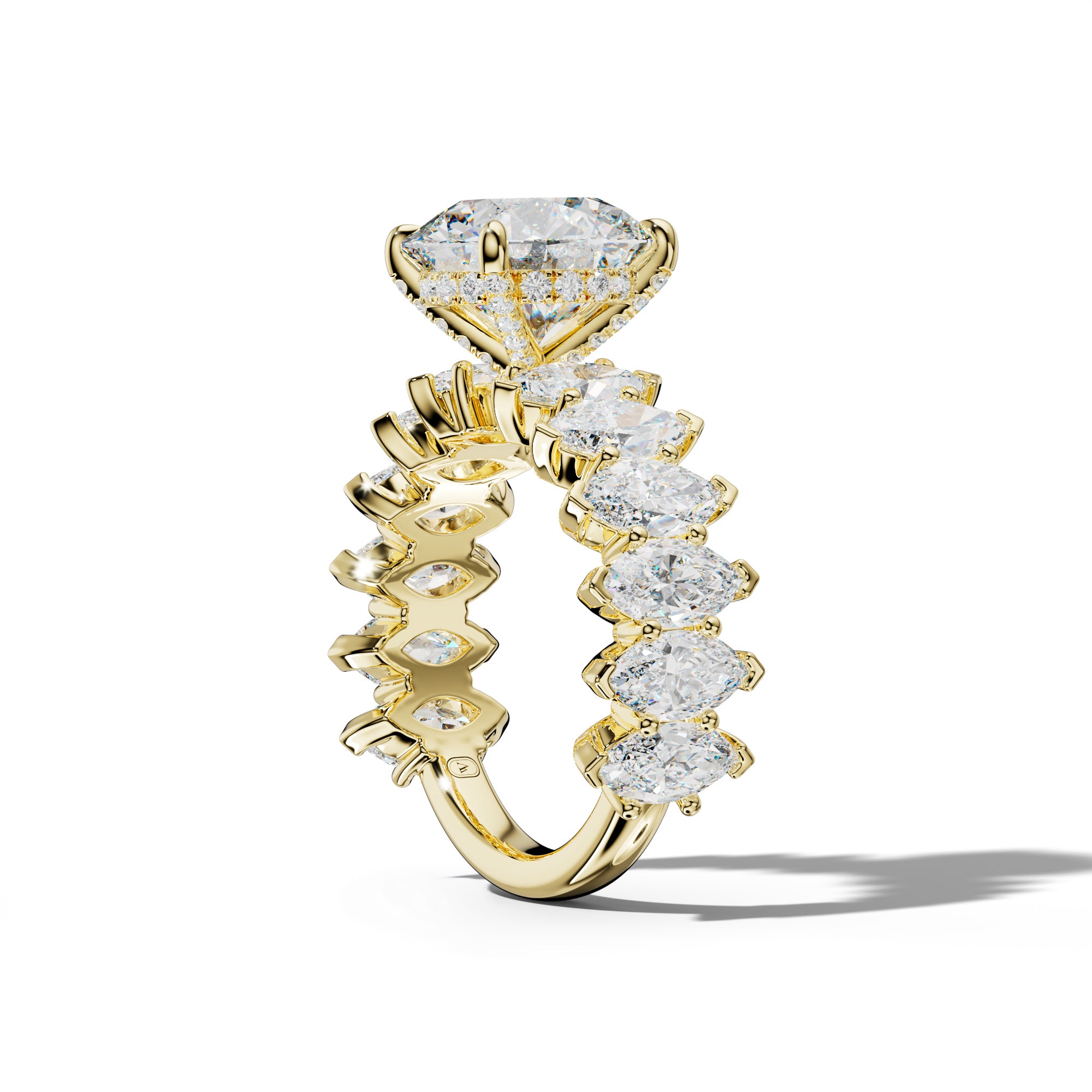 Rayna Round Diamond Engagement Ring With Marquise Side Stones