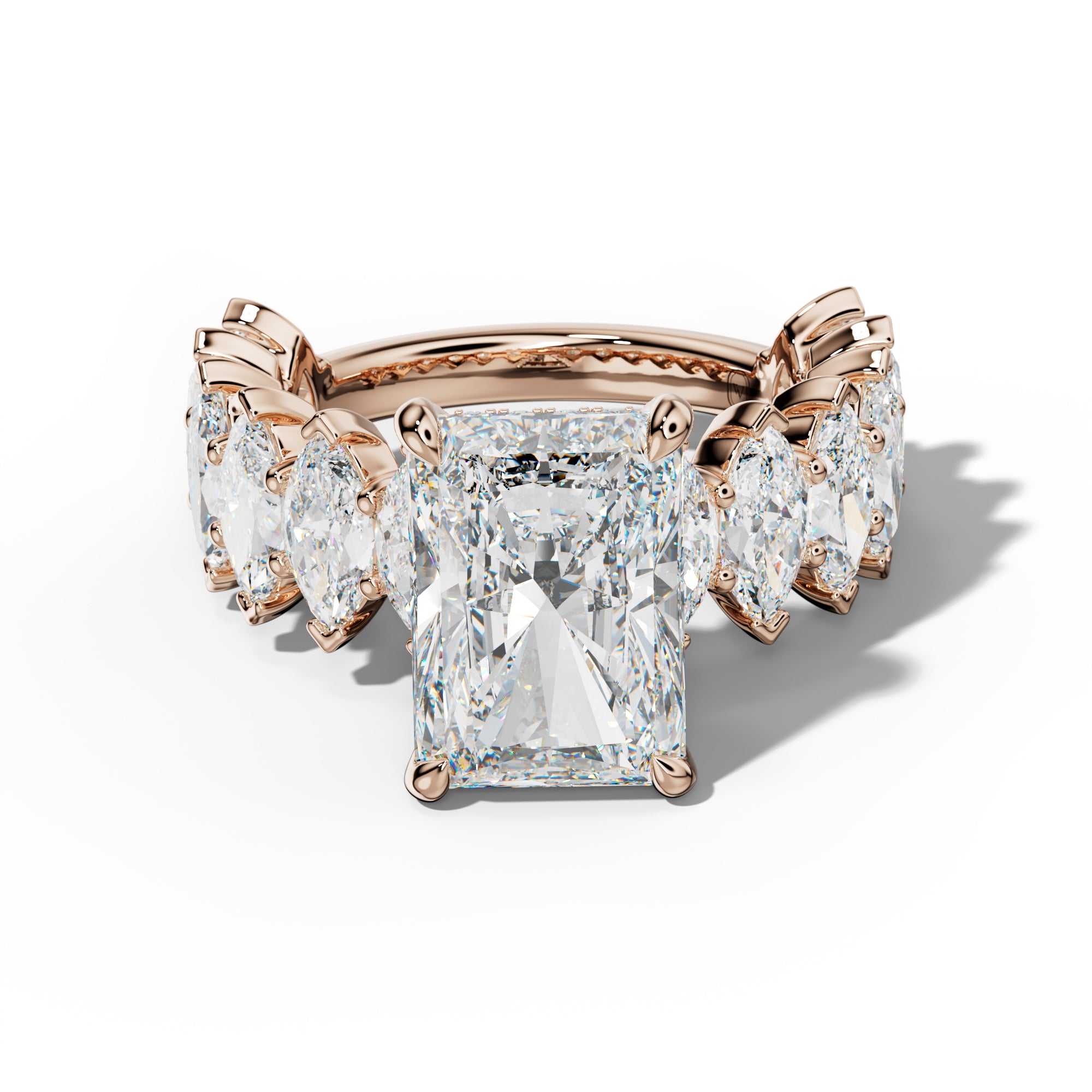 Rayna Radiant Diamond Engagement Ring With Marquise Side Stones
