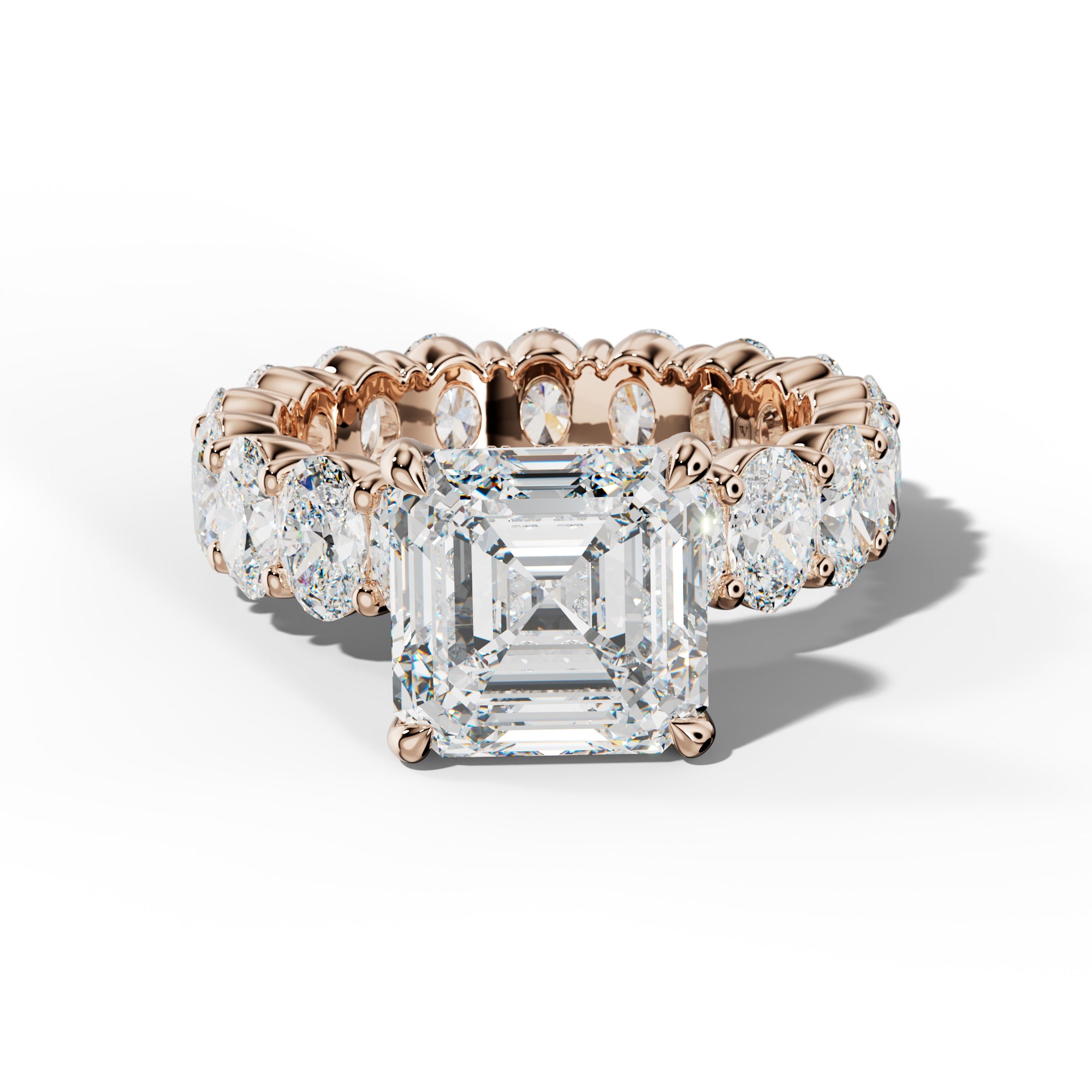 Belen Asscher Diamond Engagement Ring With Oval Side Stones