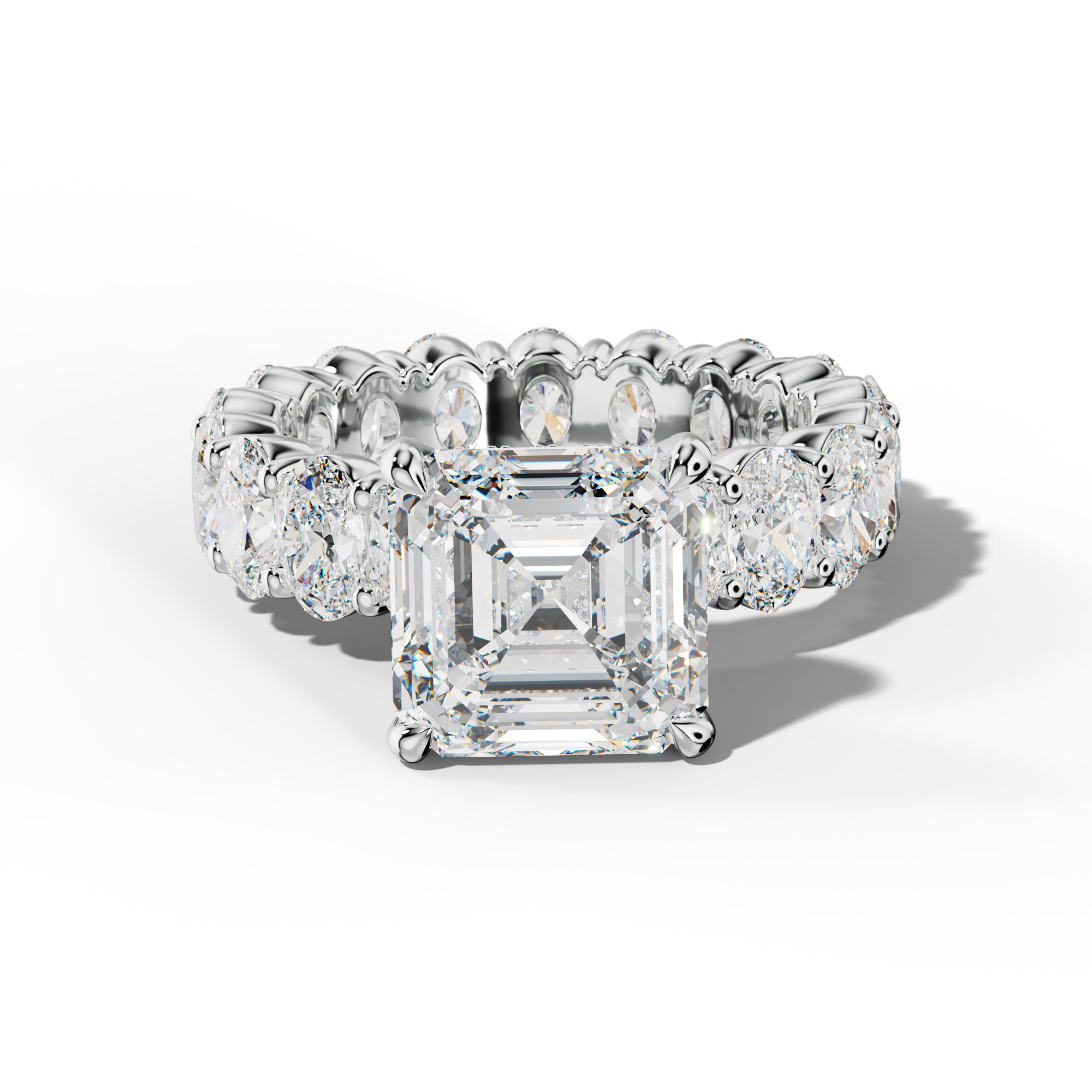 Belen Asscher Diamond Engagement Ring With Oval Side Stones