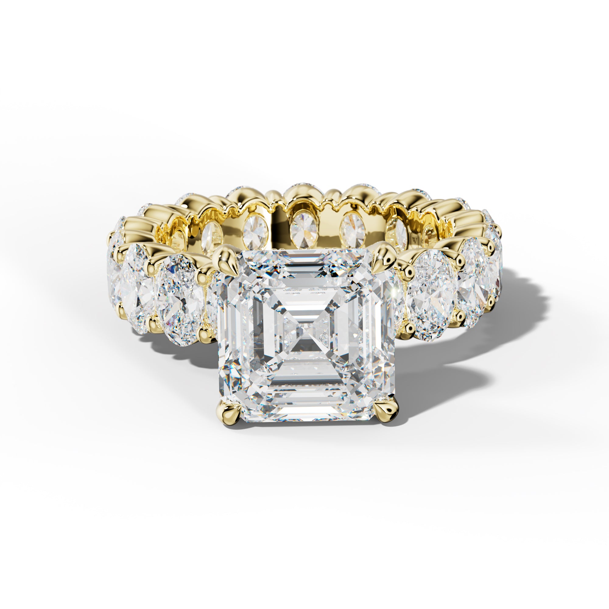 Belen Asscher Diamond Engagement Ring With Oval Side Stones