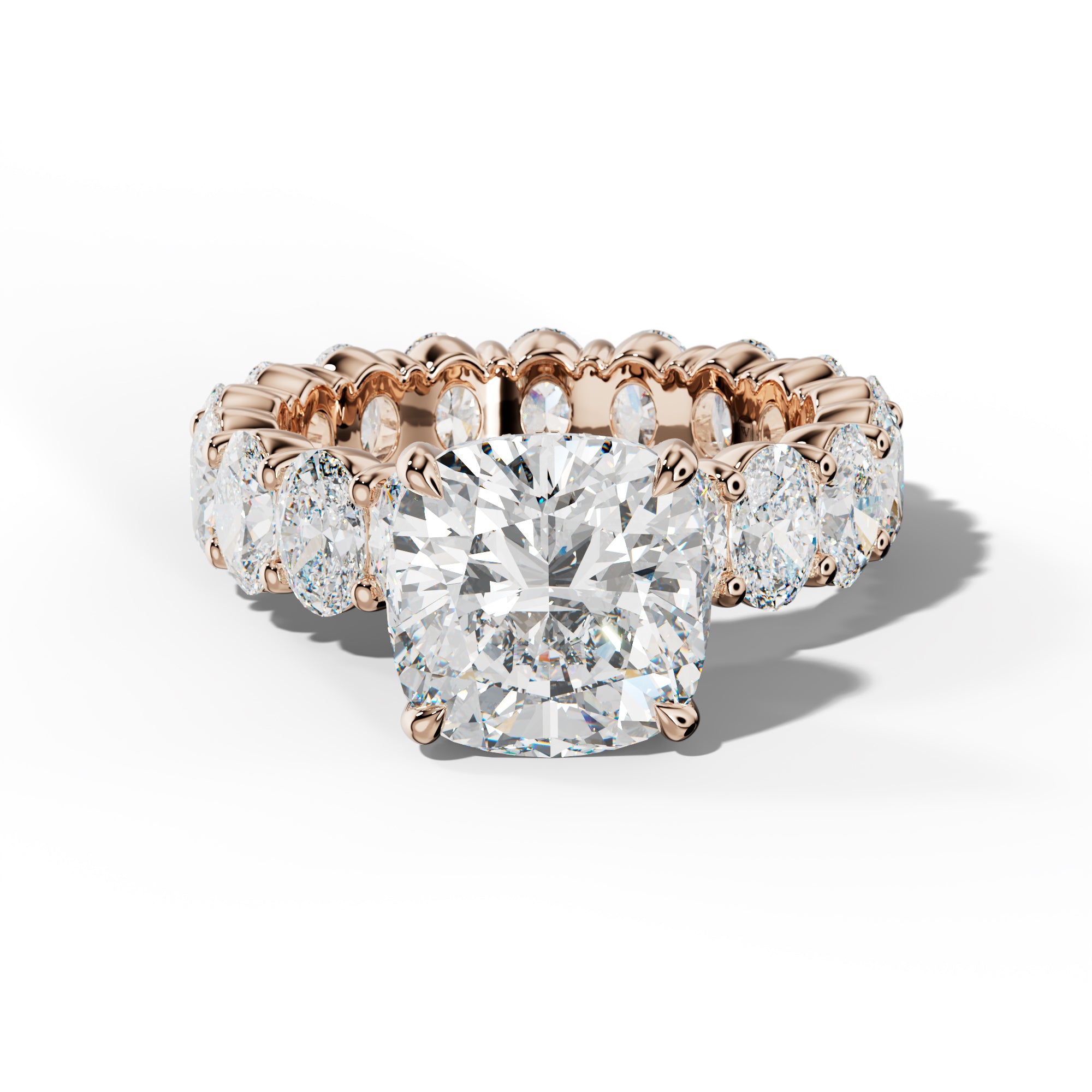 Belen Cushion Diamond Engagement Ring With Oval Side Stones